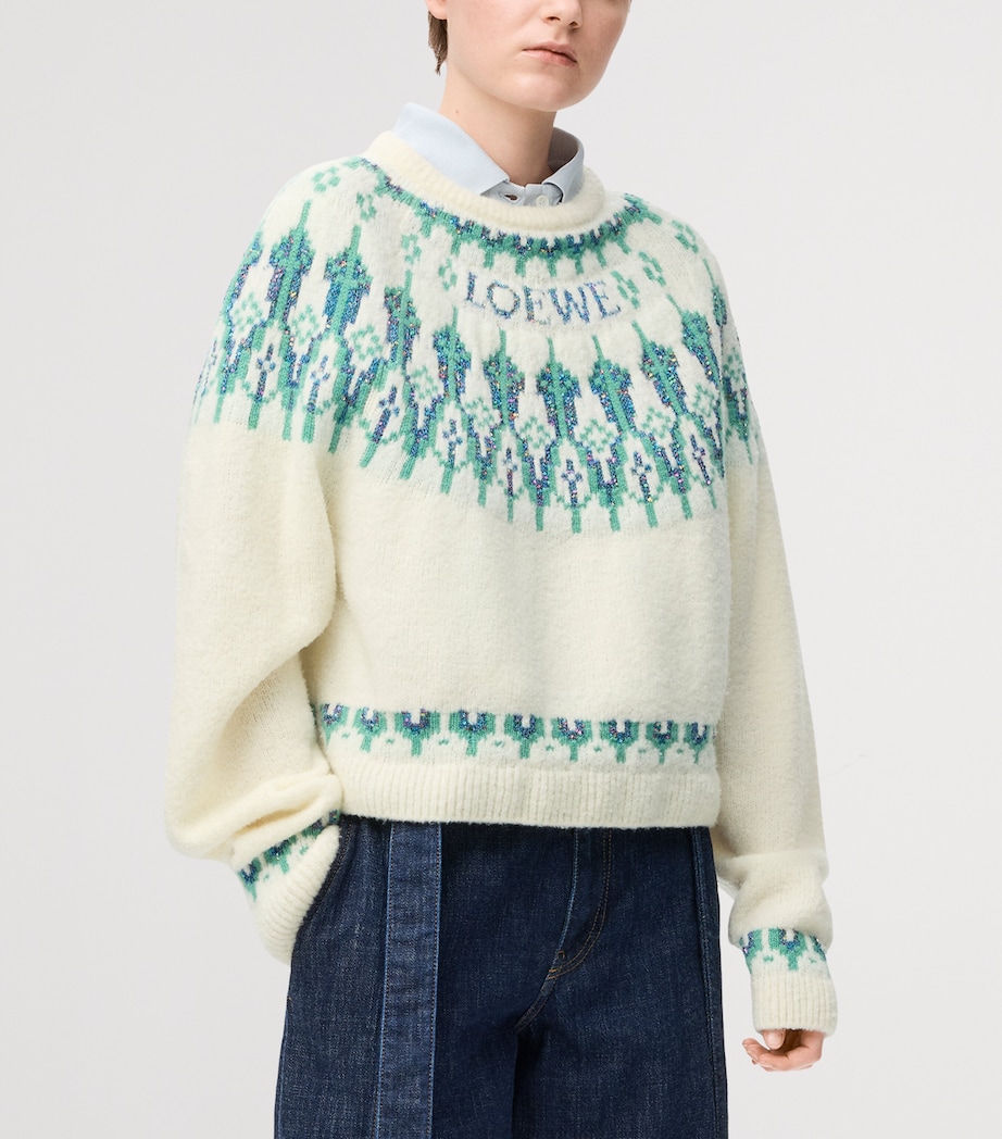 Sequinned Wool-Blend Fair Isle Sweater WHITE/MINT Image 3