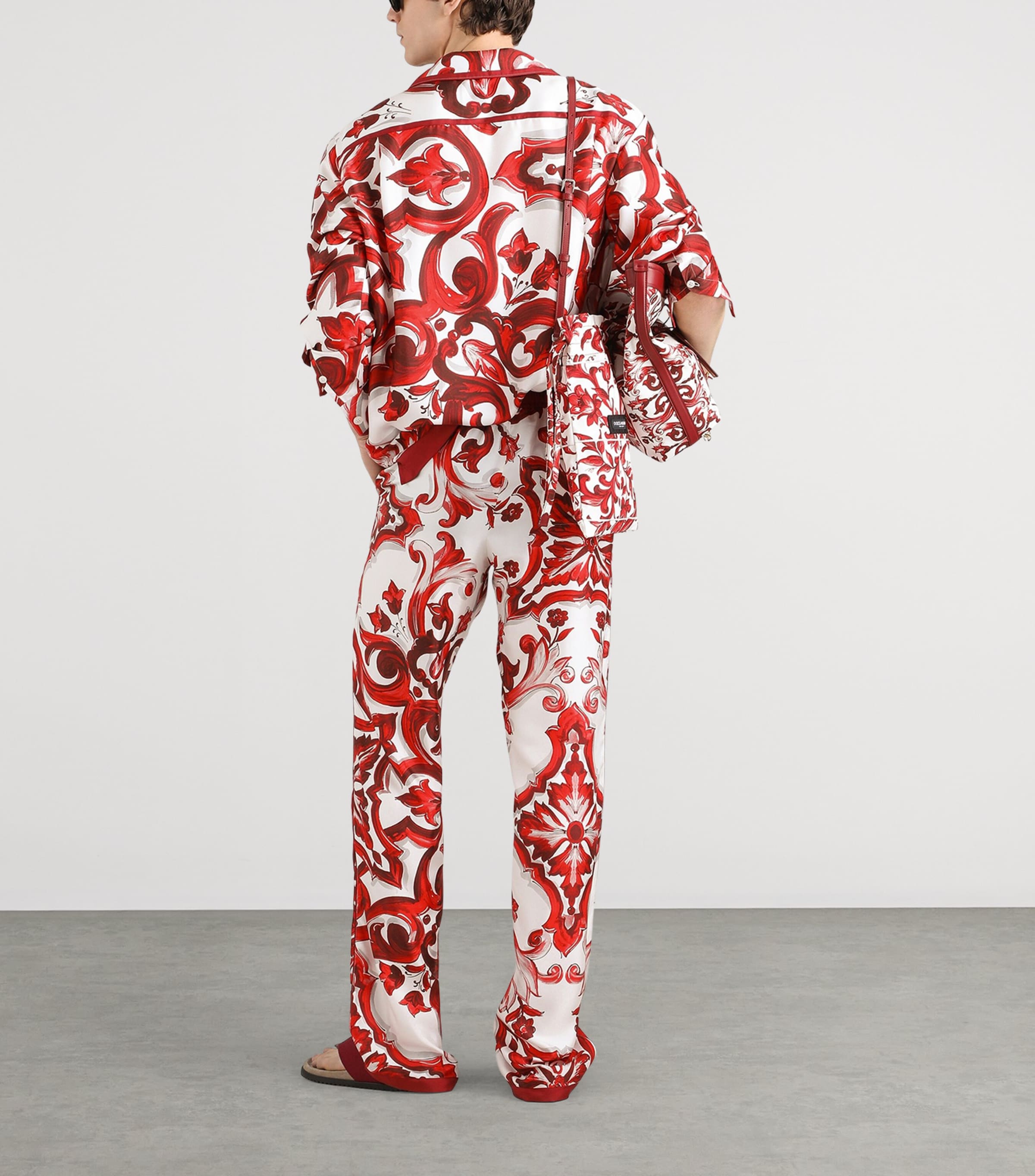 Dolce&Gabbana Mens Silk Majolica Print Trousers Maiolica Rub Image 3