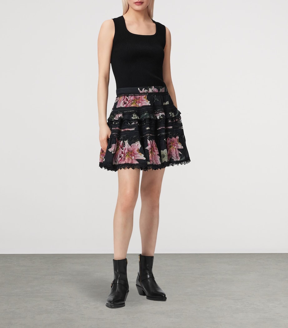 AllSaints Womens Floral Zora Mini Skirt Crystal Black Image 2