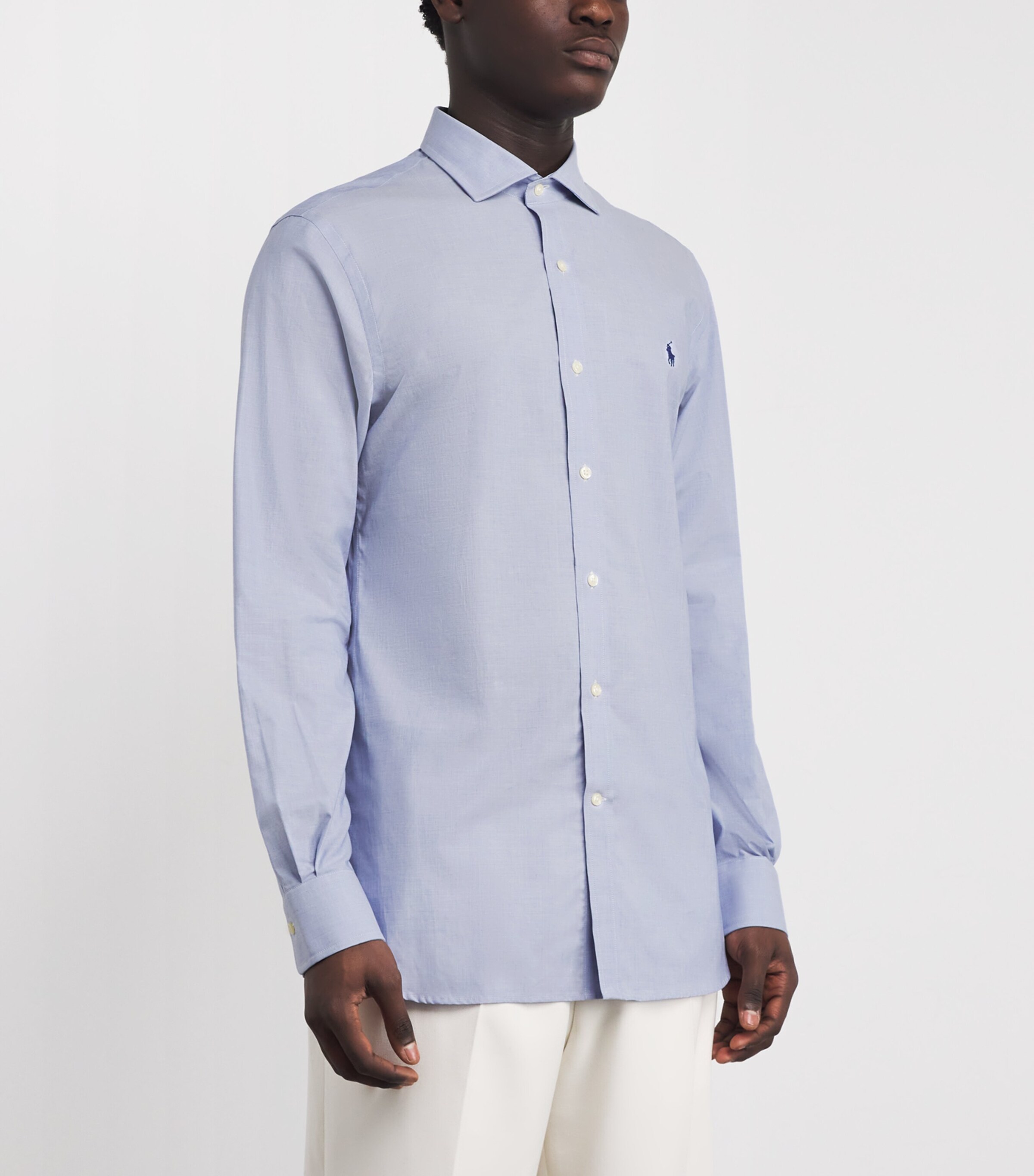Polo Ralph Lauren Mens Poplin Slim-Fit Shirt Light Blue/whi Image 3