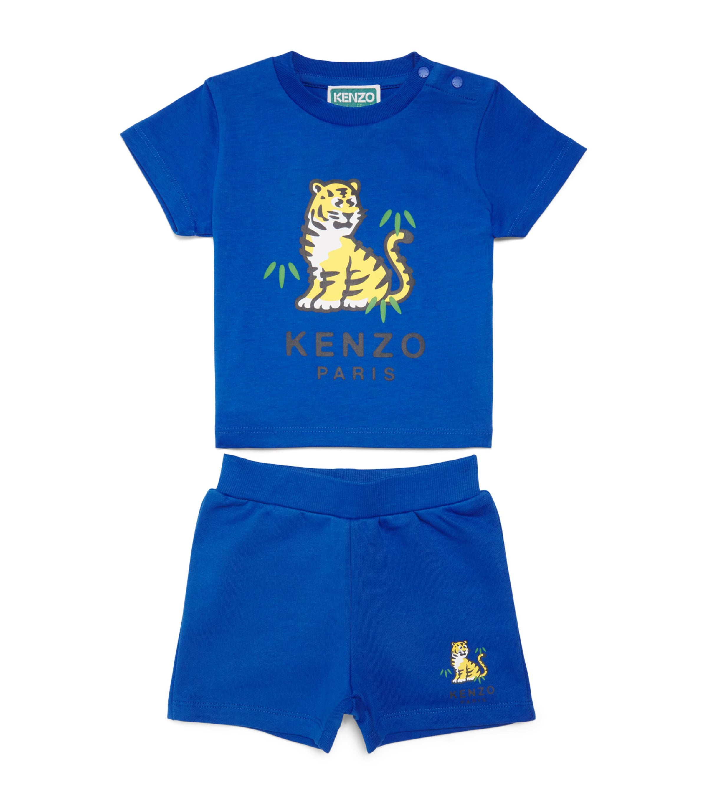Kenzo Kids Cotton Cartoon Tiger Logo T-Shirt and Shorts Set (6 Months-4 Years) Blue Image 1