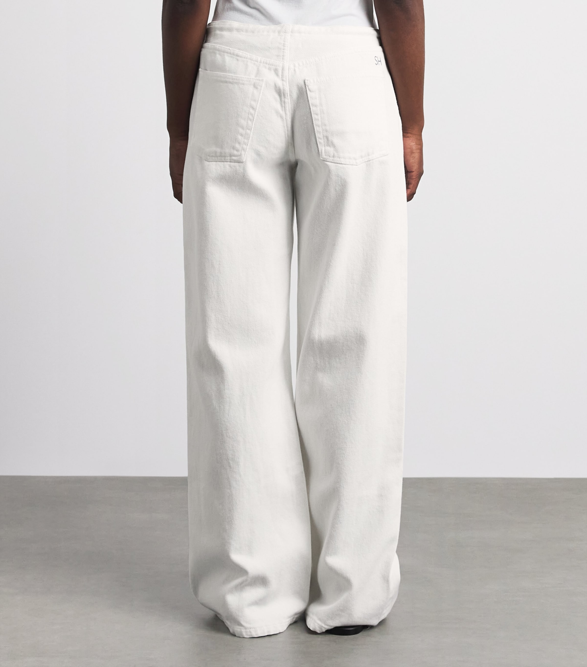 STILL HERE Womens Drawstring Sport Mid-Rise Wide-Leg Jeans Milk Image 5