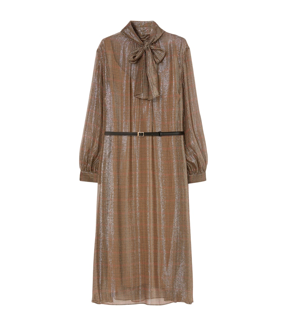 Marina Rinaldi Silk-Blend Metallic Tartan Midi Dress Gold Camel Image 1