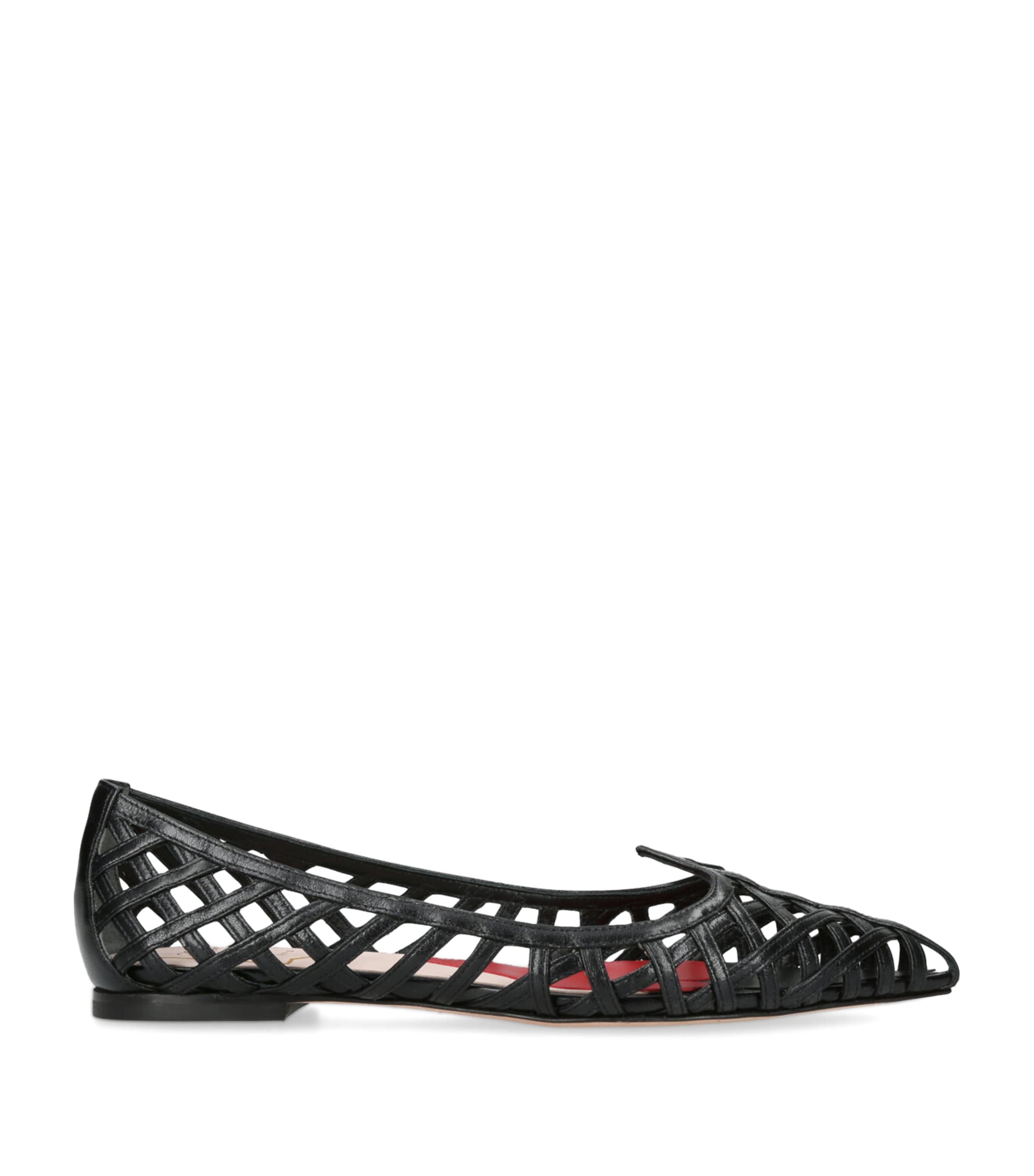 Roger Vivier Leather Point Toe Ballet Flats With Cut-out Details In Black