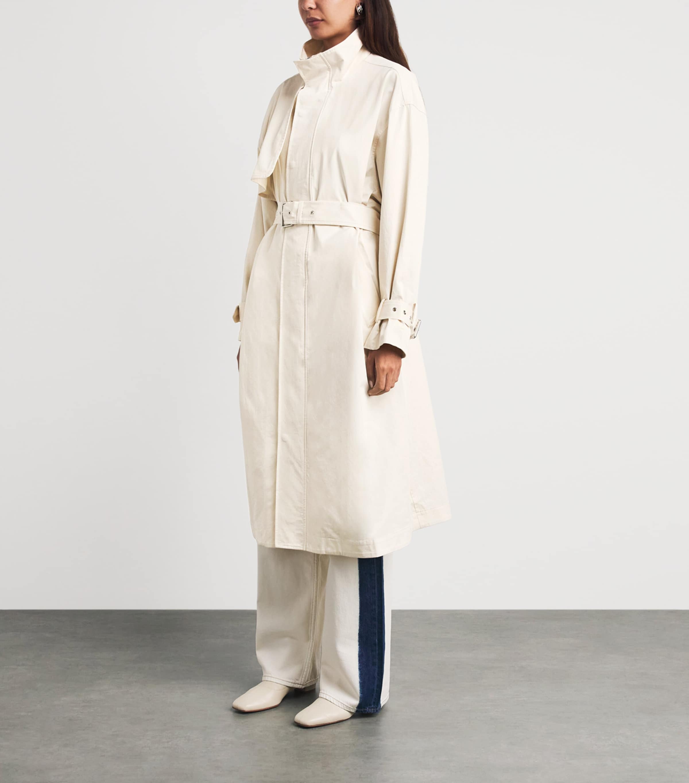 FRAME Womens Cotton The Field Trench Coat Ecru Image 4