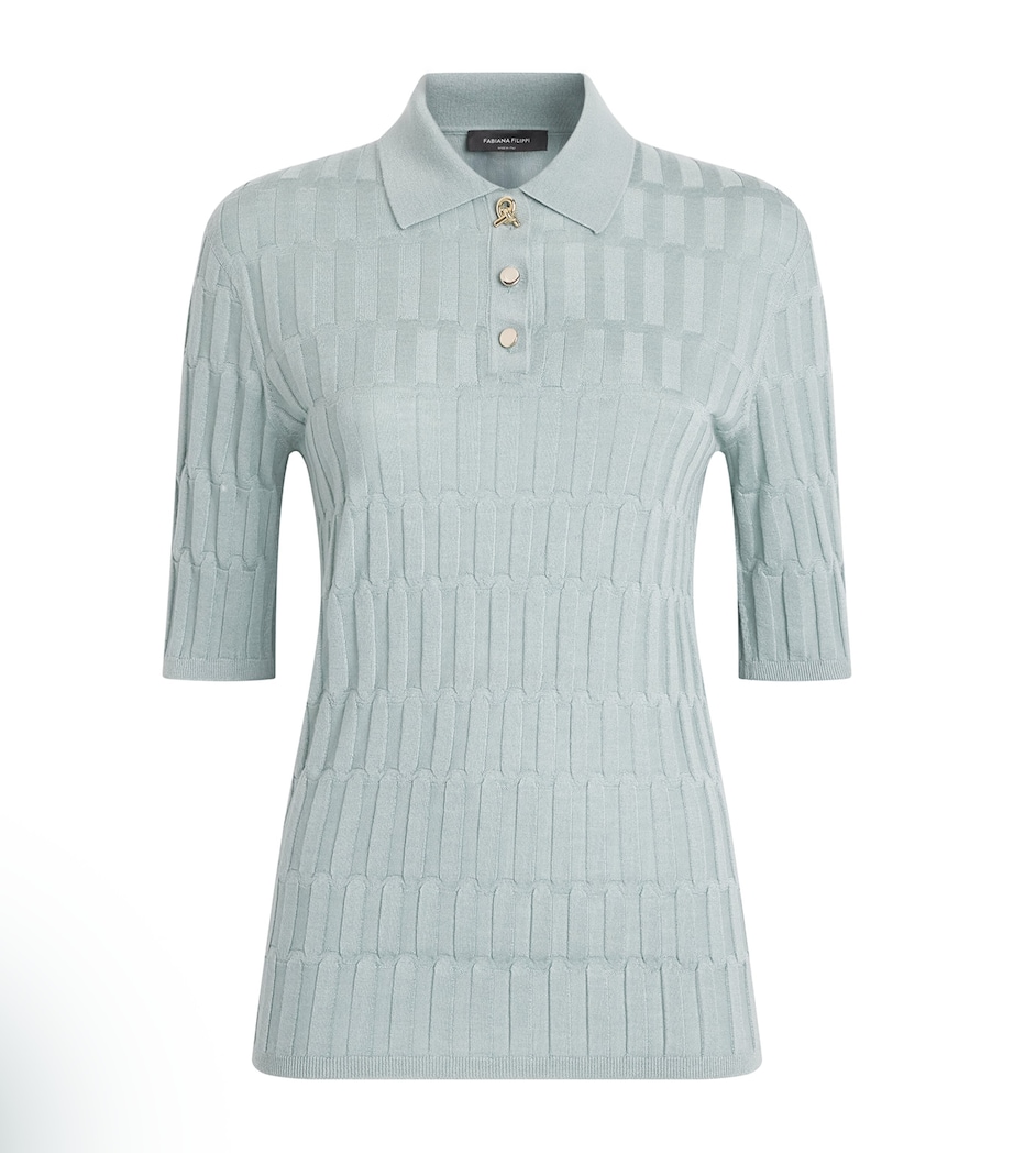 Fabiana Filippi Womens Cashmere-Silk Ribbed Polo Shirt Verde Image 1