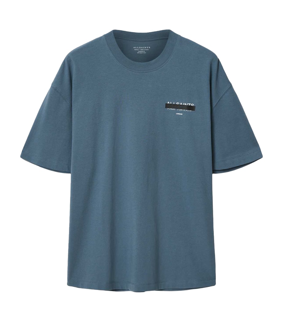 AllSaints Mens Organic Cotton Redact T-Shirt Waved Blue Image 1