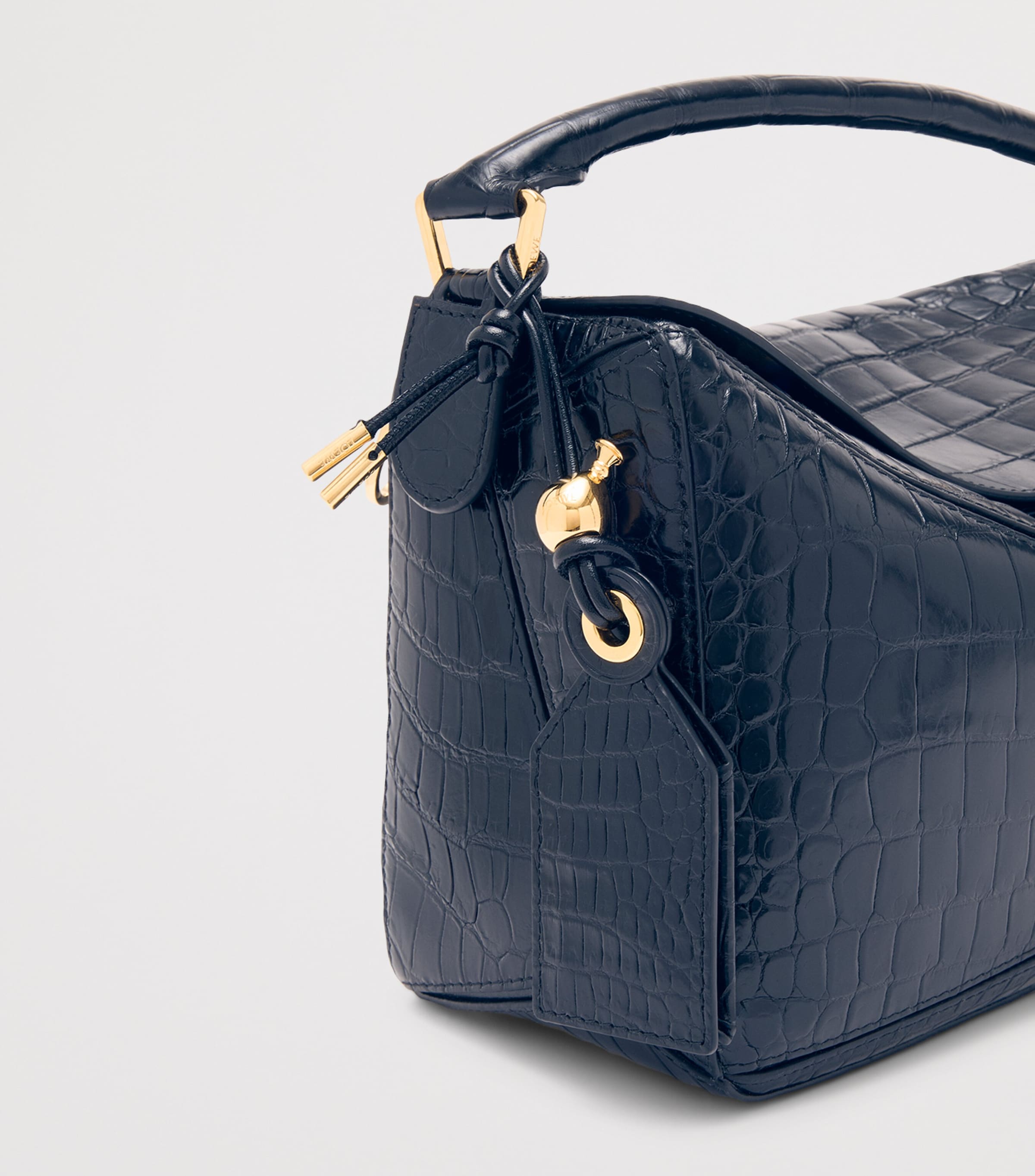 Small Crocodile Skin Puzzle Top-Handle Bag NAVY Image 10