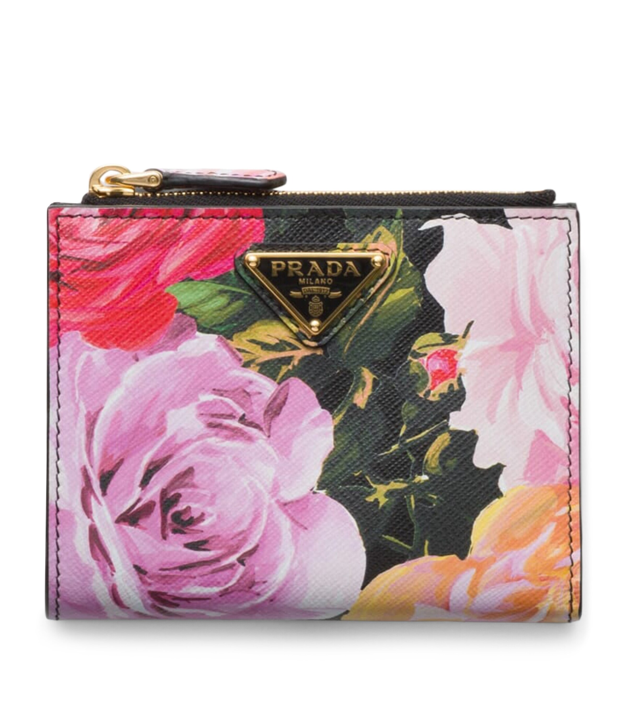 Prada Small Saffiano Leather Floral Print Wallet In Multi