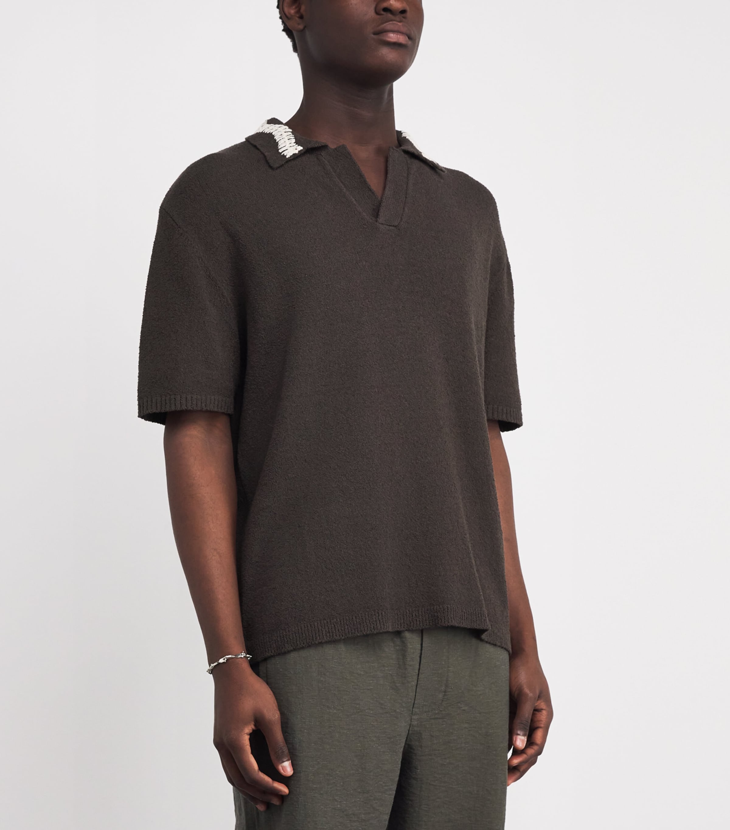 Crochet-Detail Polo Shirt BROWN Image 3