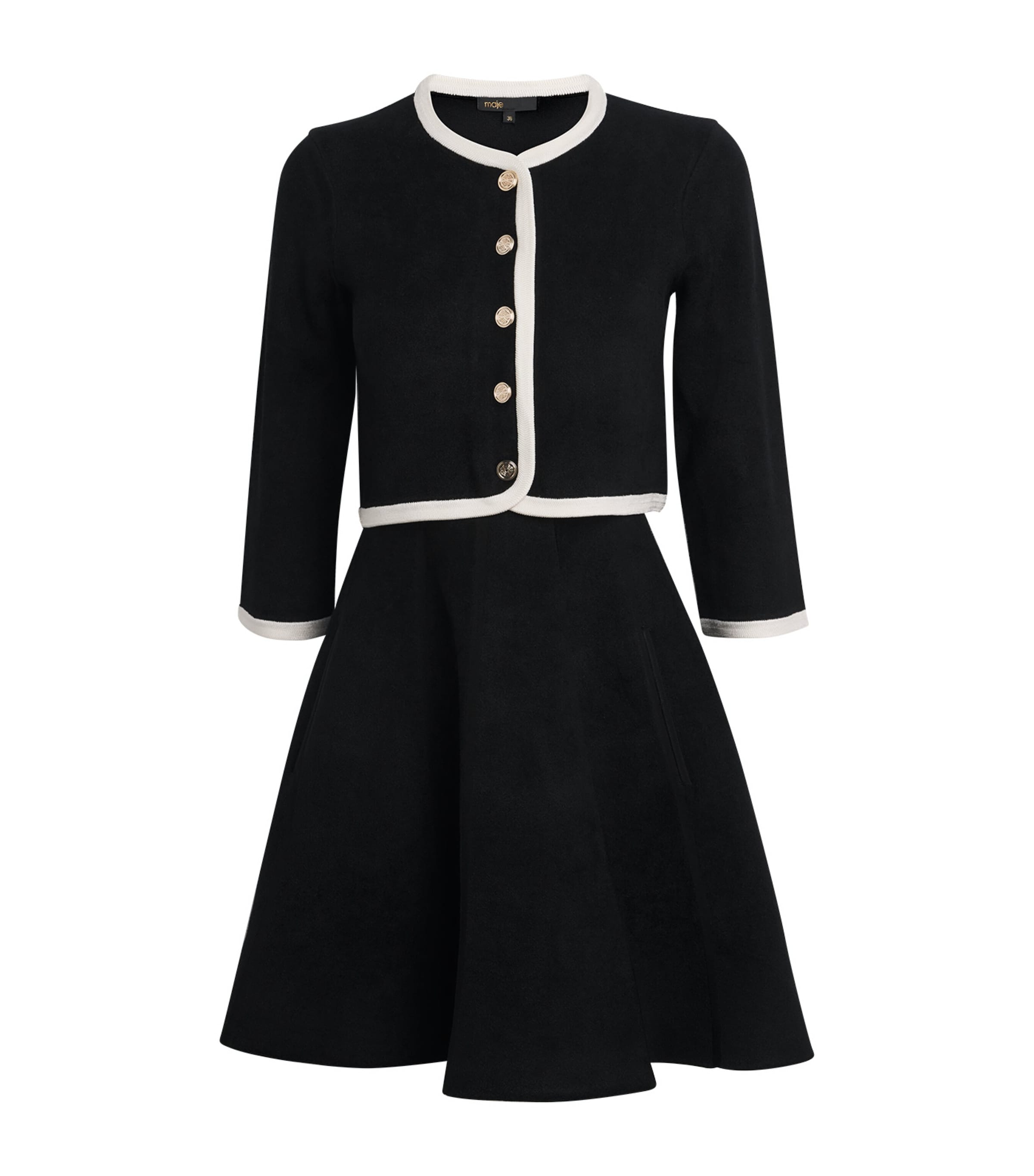 Maje Knitted Cardigan-overlay Mini Dress In Black