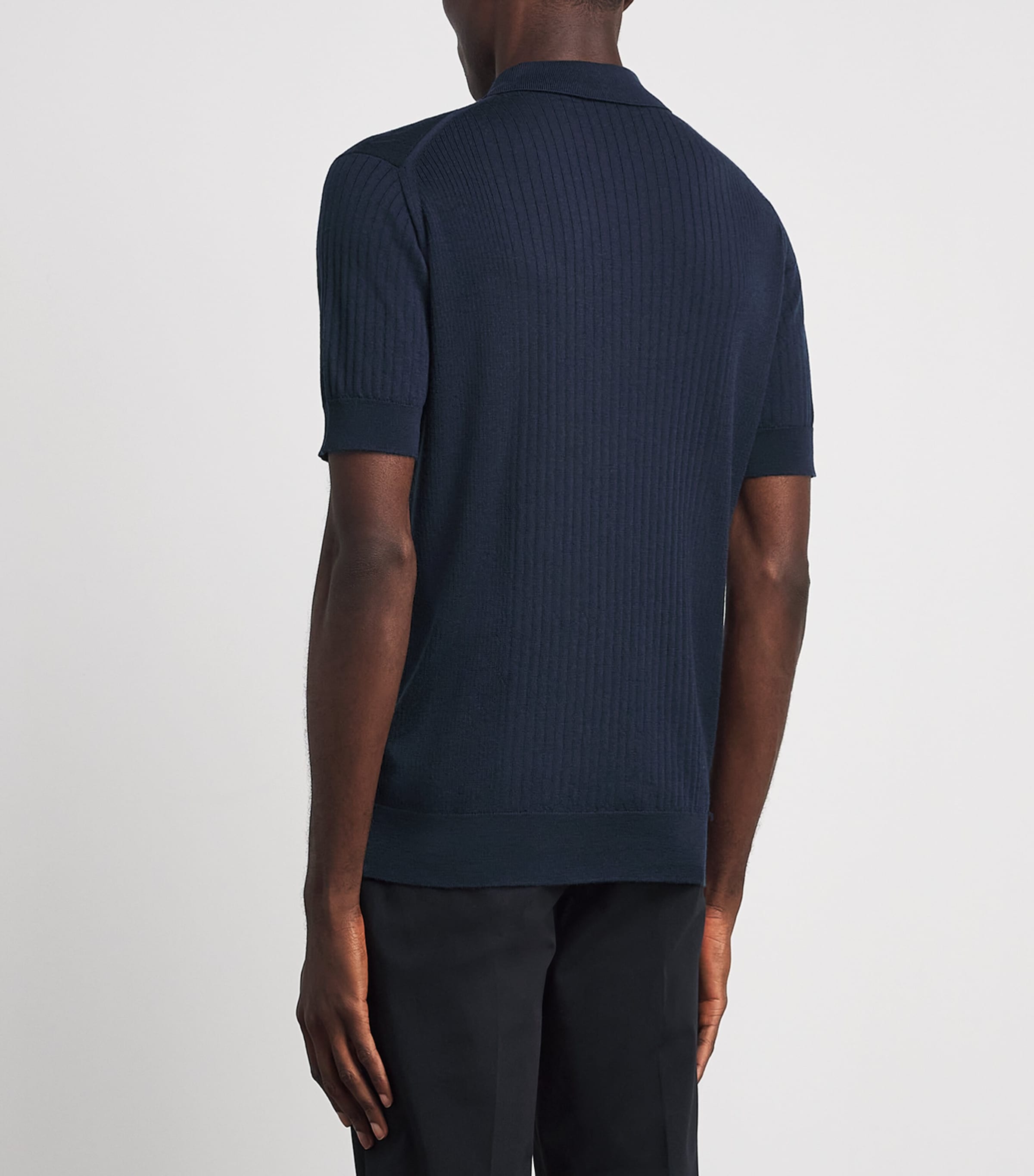 John Smedley Mens Extra Fine Merino Wool Croall Polo Shirt Midnight Image 5