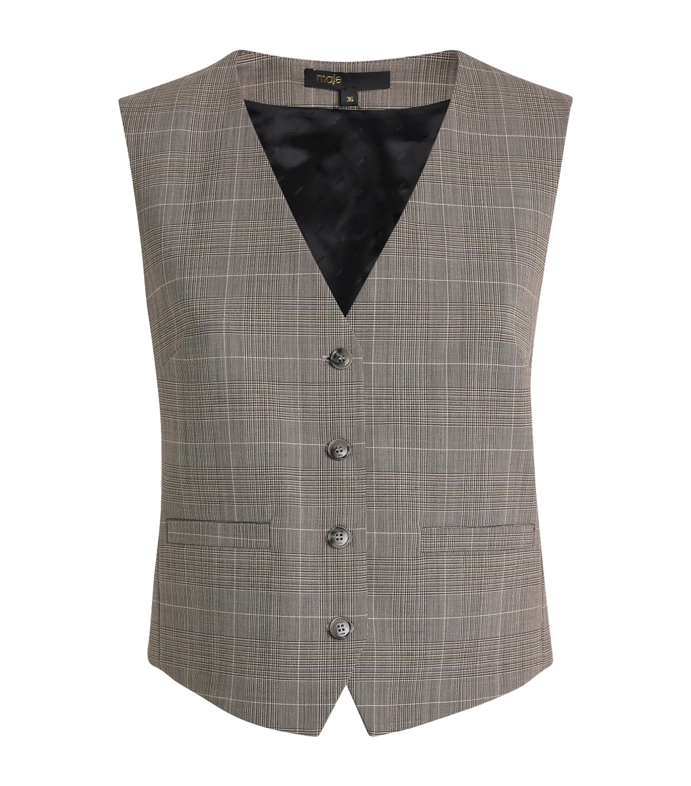 Wool-Blend Check Sleeveless Waistcoat GREY Image 1