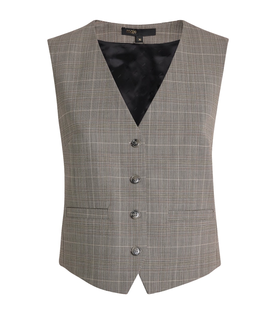 Wool-Blend Check Sleeveless Waistcoat GREY Image 1
