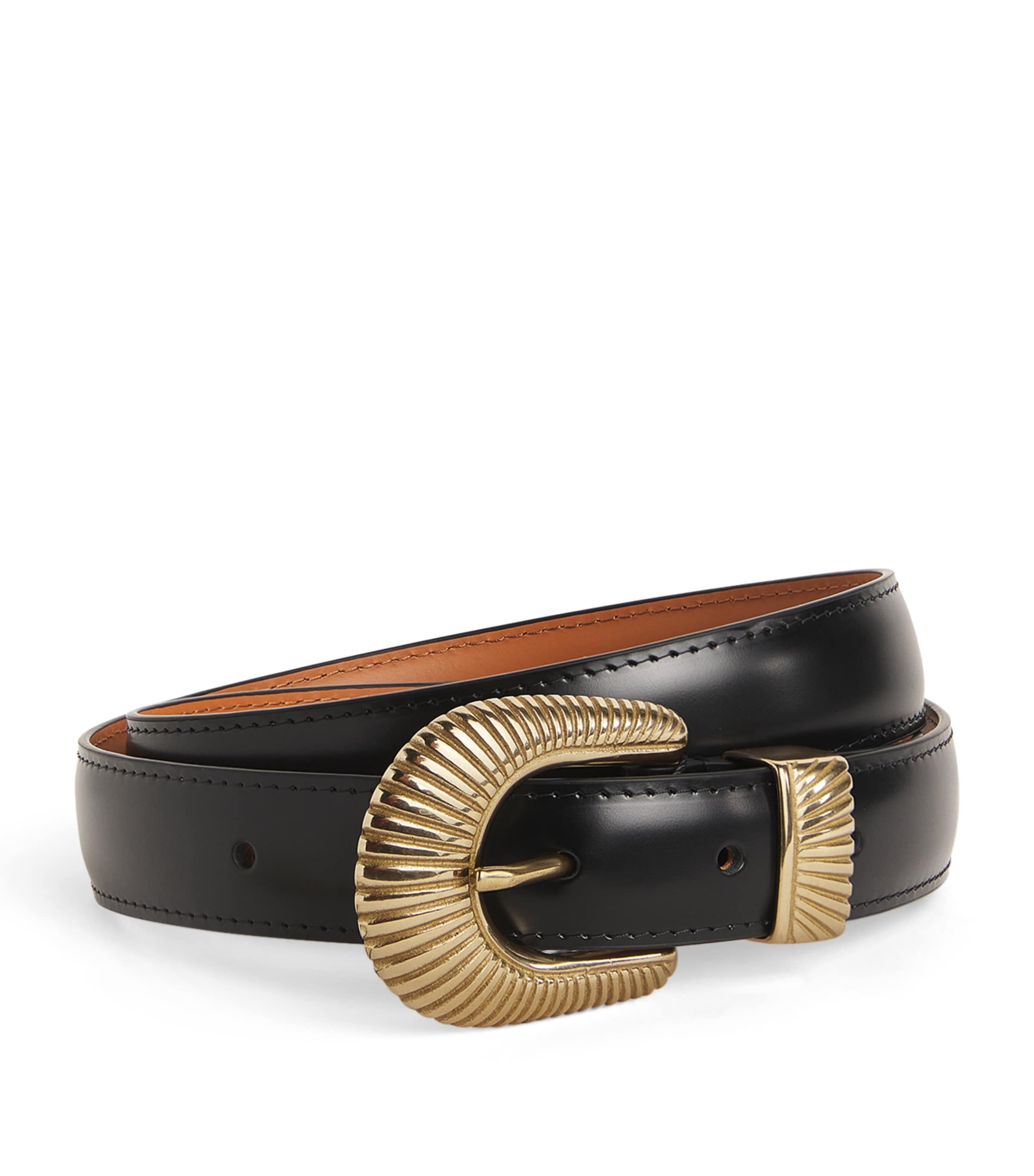 SANDRO LEATHER TOOLED-BUCKLE BELT