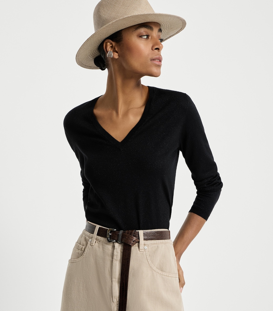 Brunello Cucinelli Womens Cashmere-Silk-Blend V-Neck Sweater Image 2
