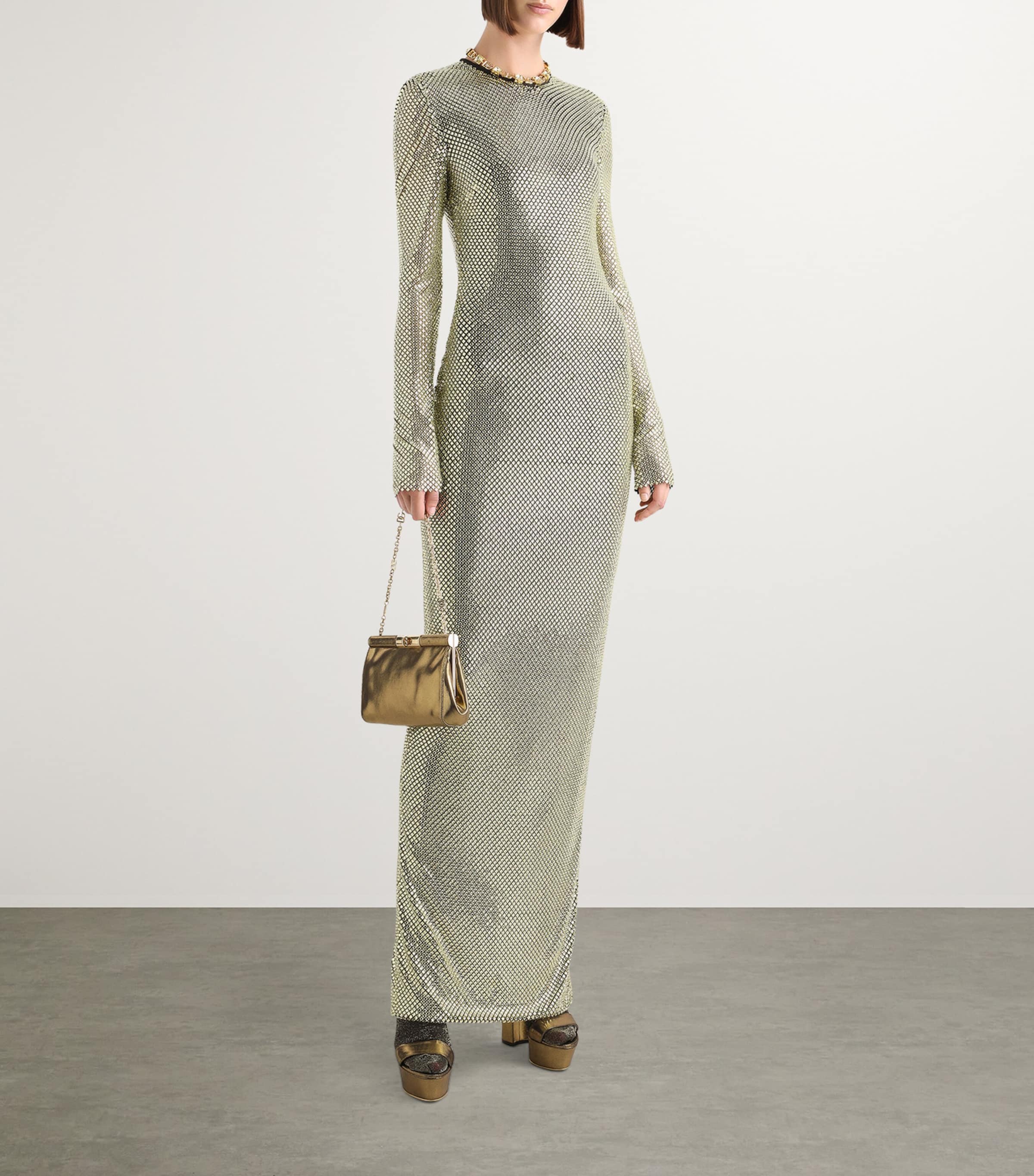Dolce&Gabbana Womens Crystal-Embellished Maxi Dress Gold Image 2