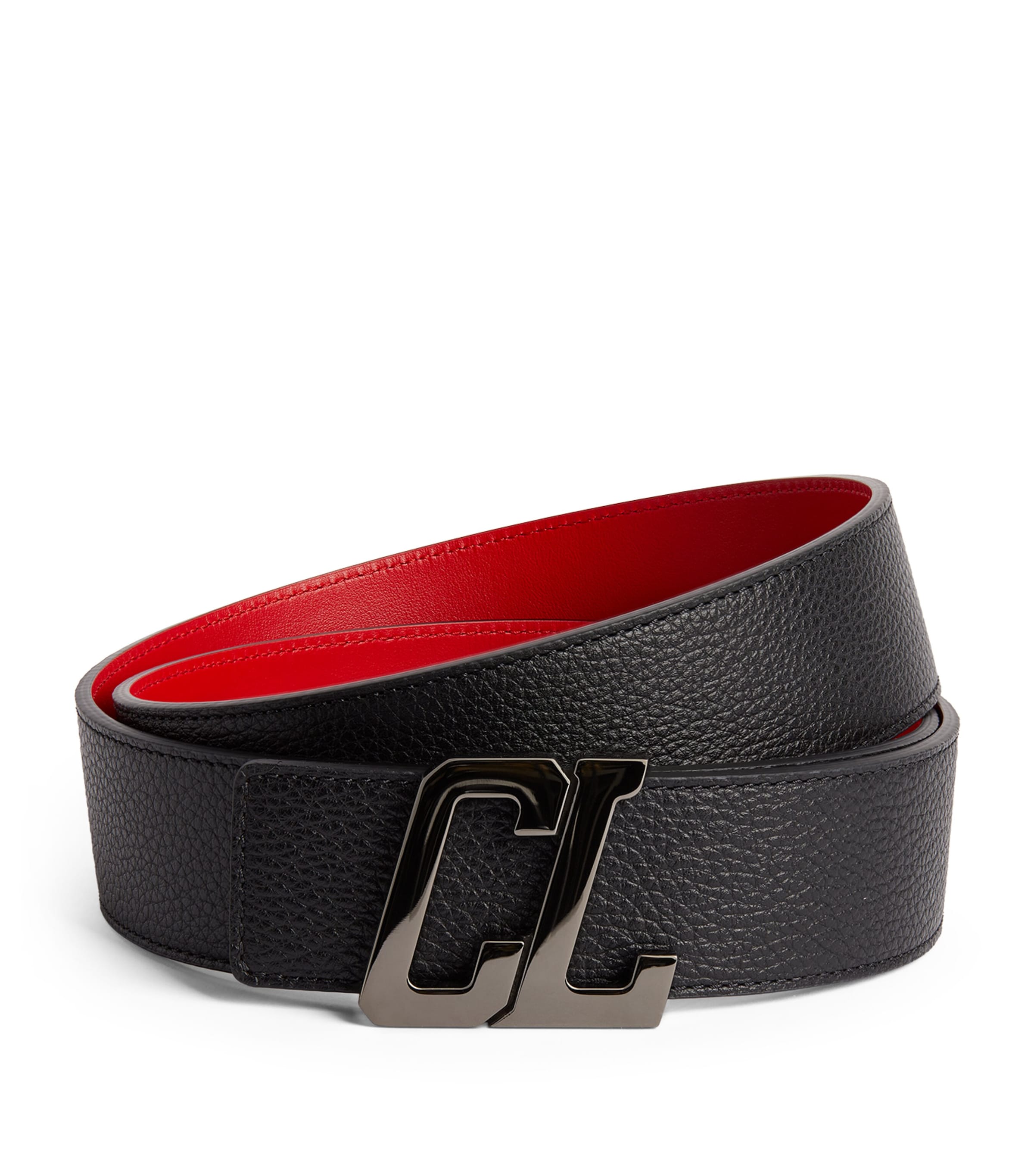 Shop Christian Louboutin Happy Rui Leather Monogram Belt In Red