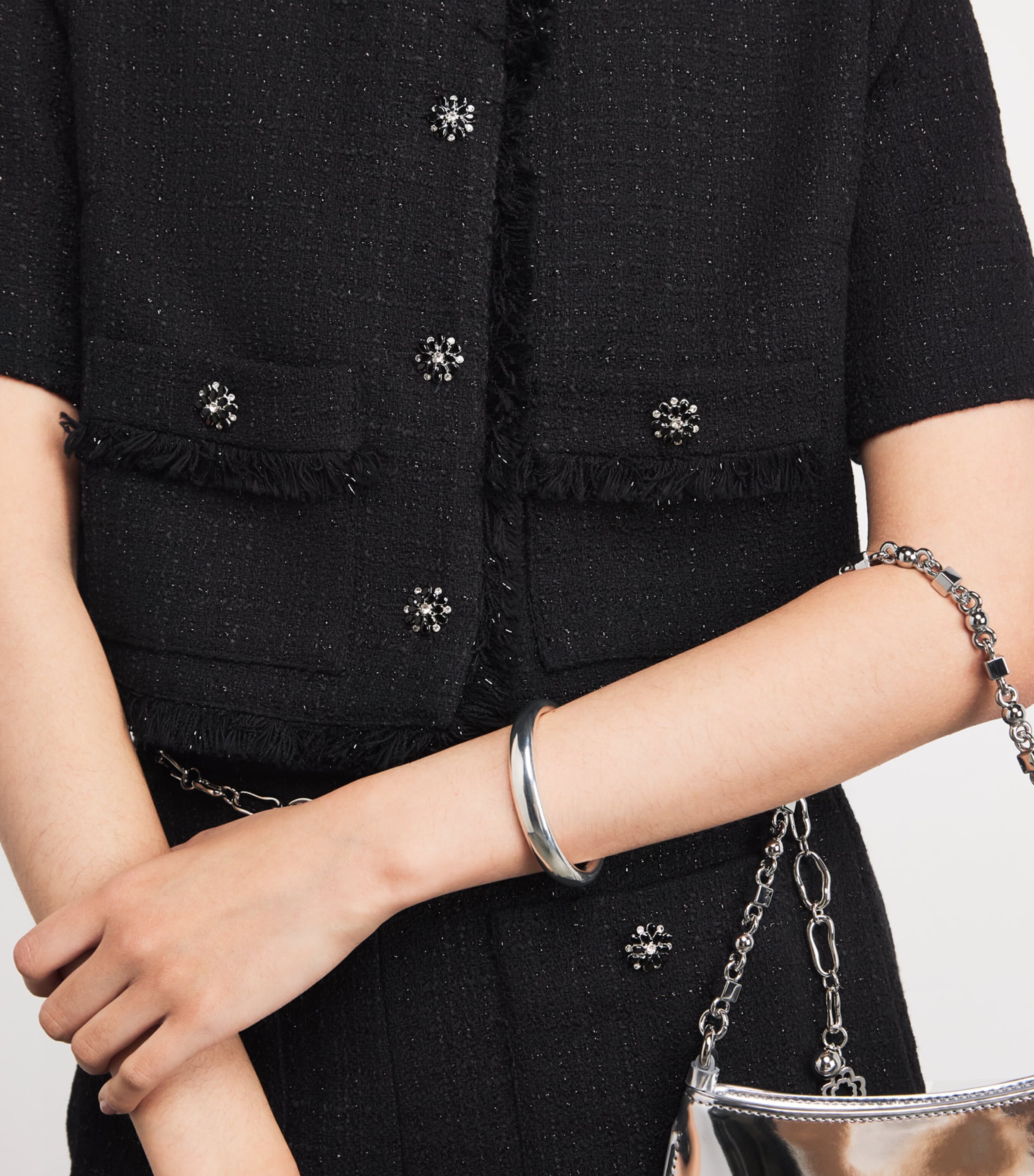 Tweed Rhinestone-Embellished Jacket BLACK Image 6