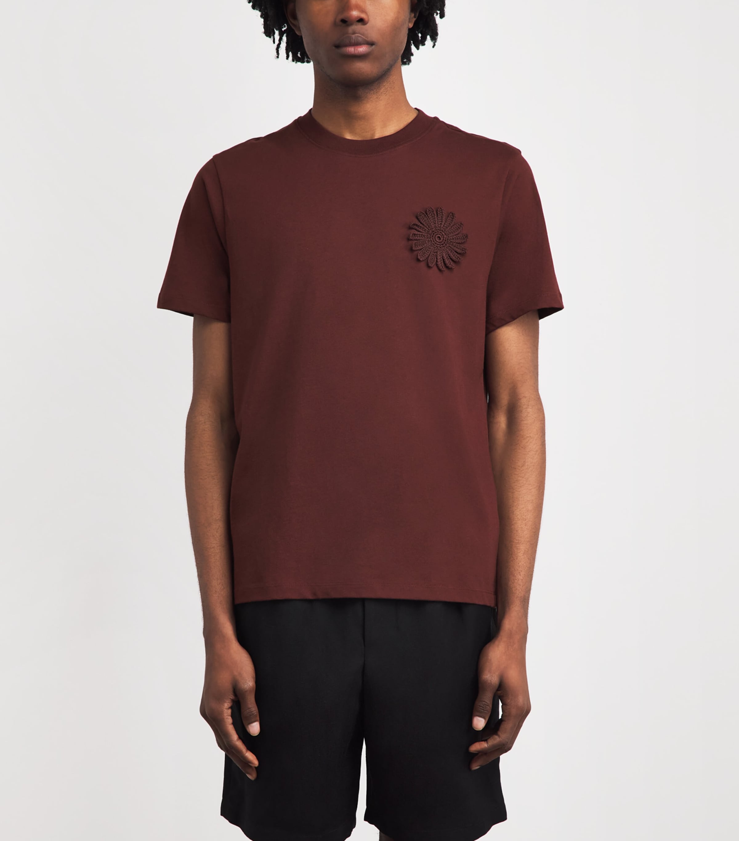 Sandro Paris Mens Cotton Crochet T-Shirt Chocolate Image 4