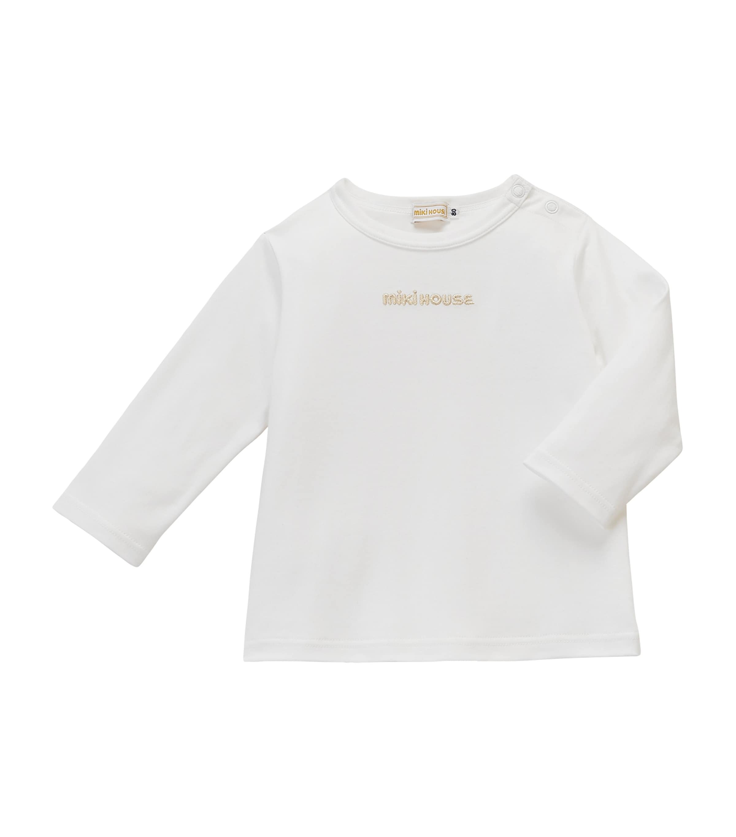 Miki House Kids' Long-sleeved Logo T-shirt In White