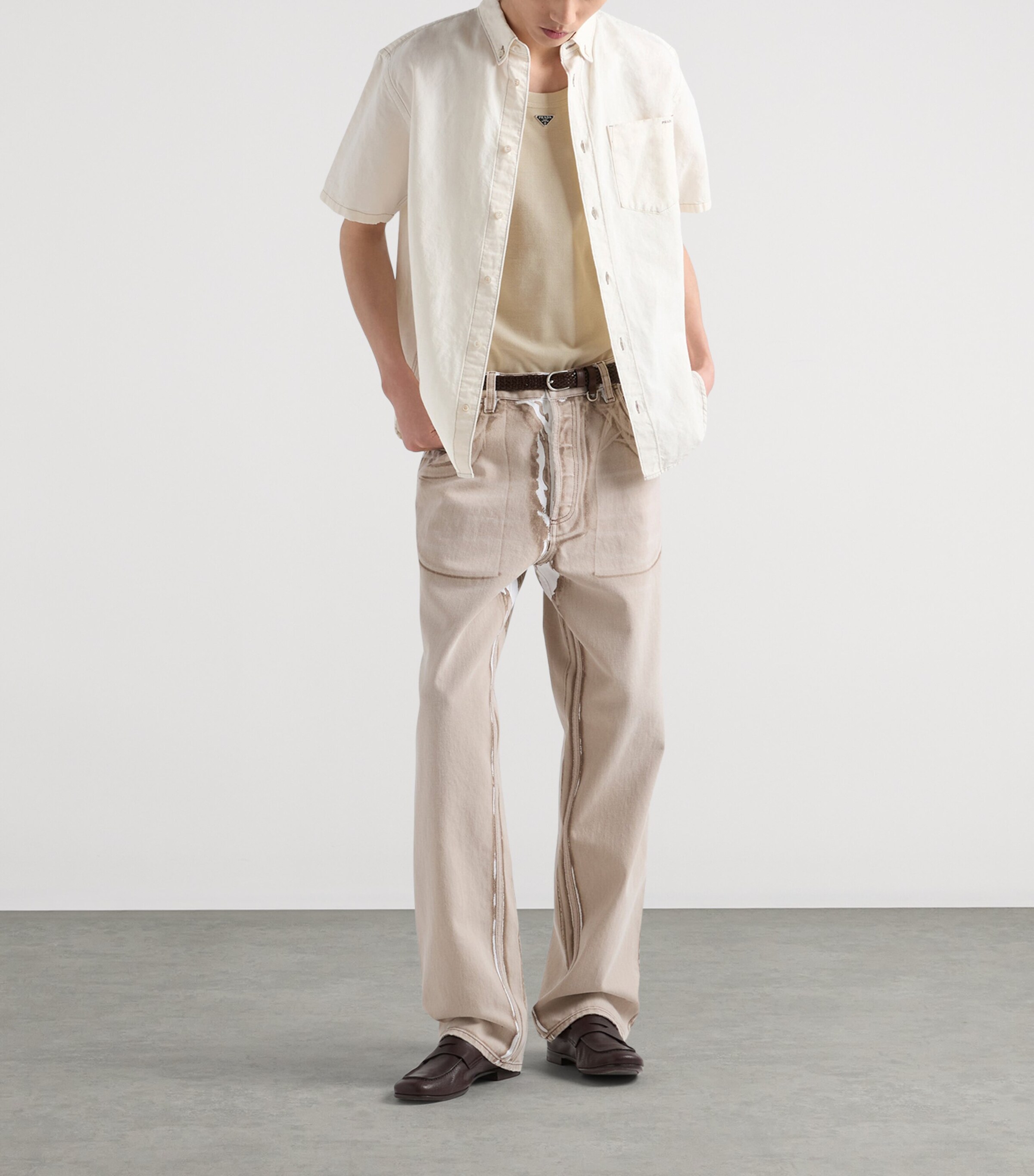 Prada Mens Cotton Triangle Tank Top Neutral Image 2