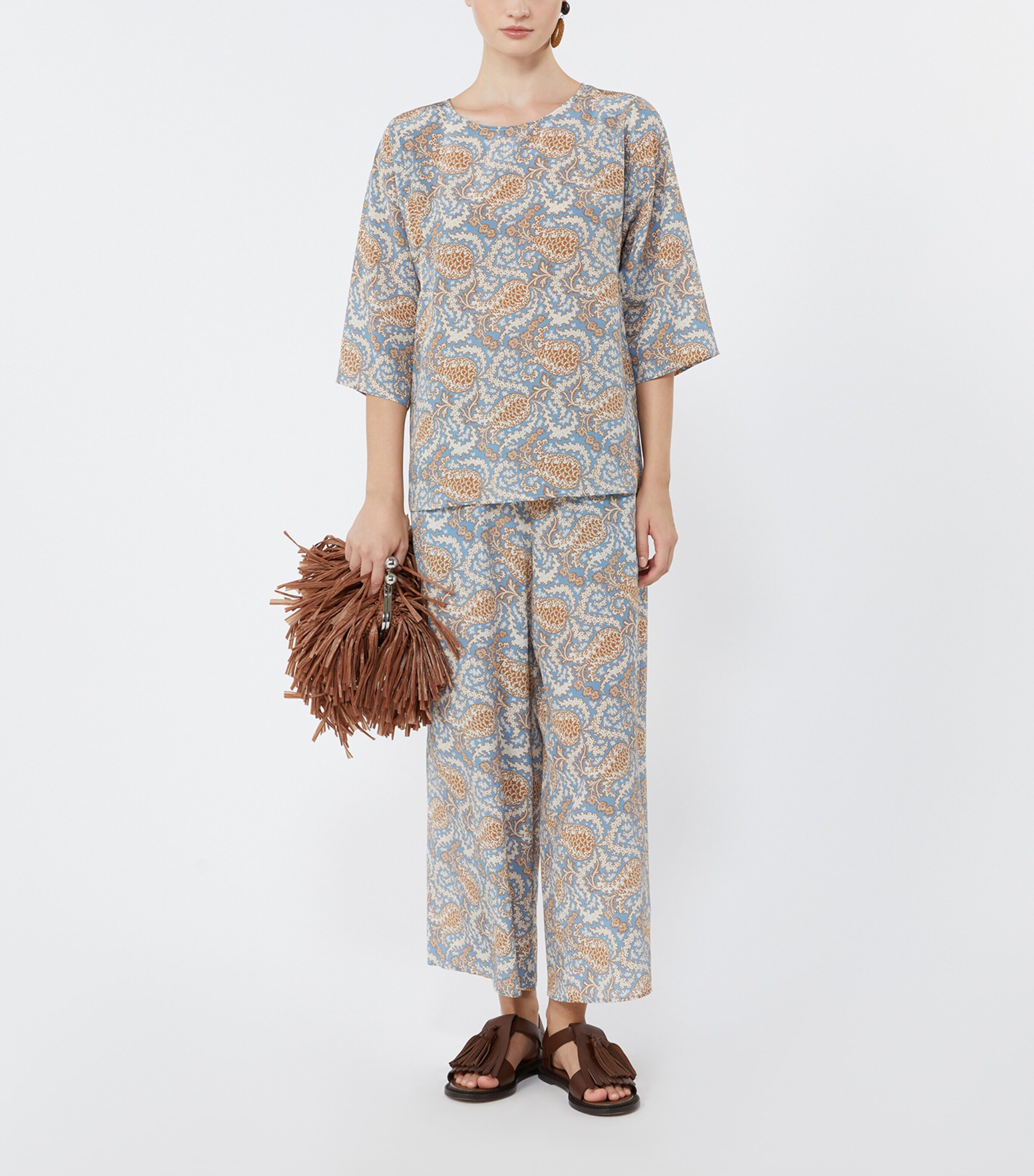 Weekend Max Mara Womens Silk Paisley Blouse Light Blue Image 2