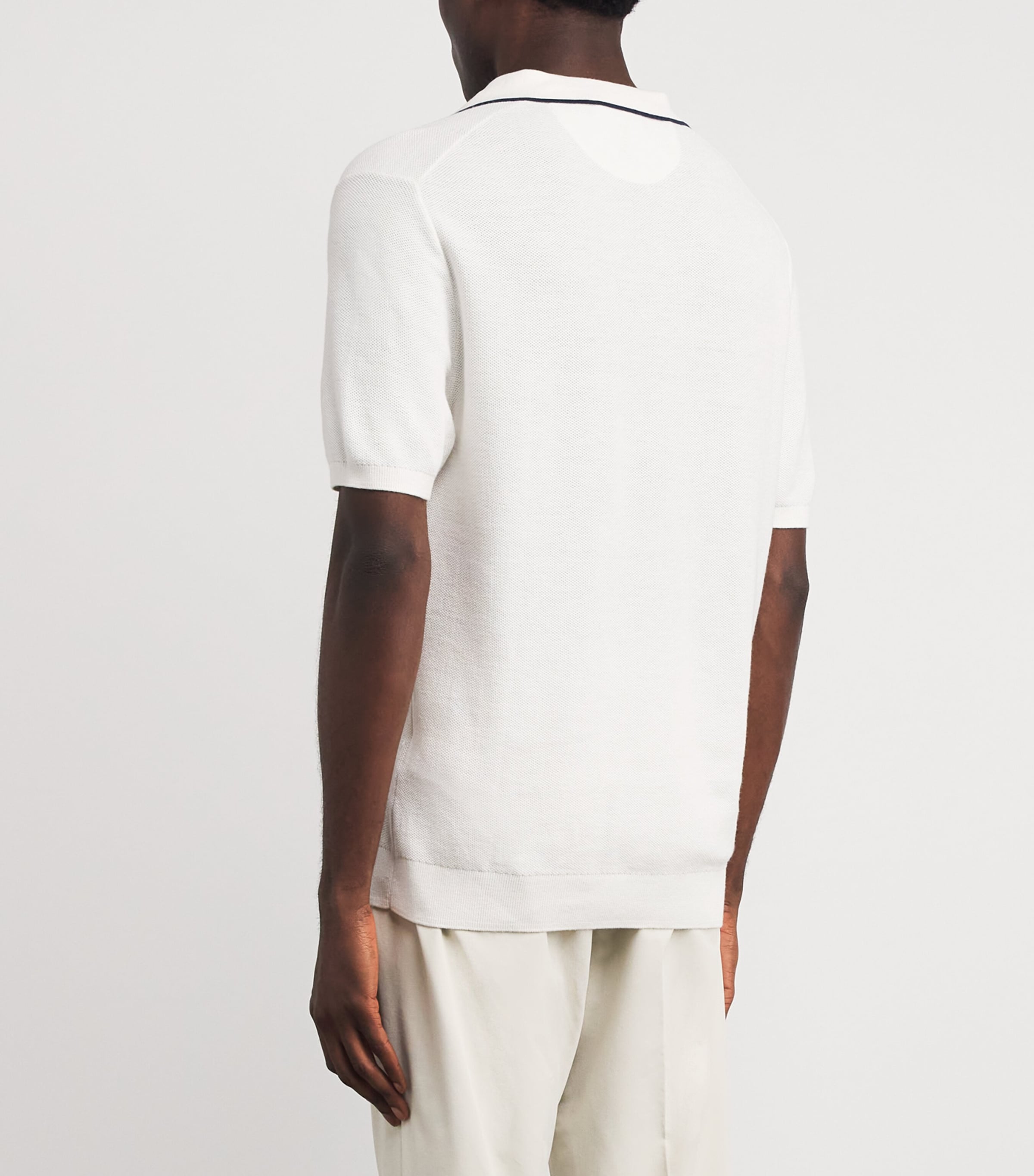 Cotton-Blend Coolmax Polo Shirt WHITE / NAVY Image 4