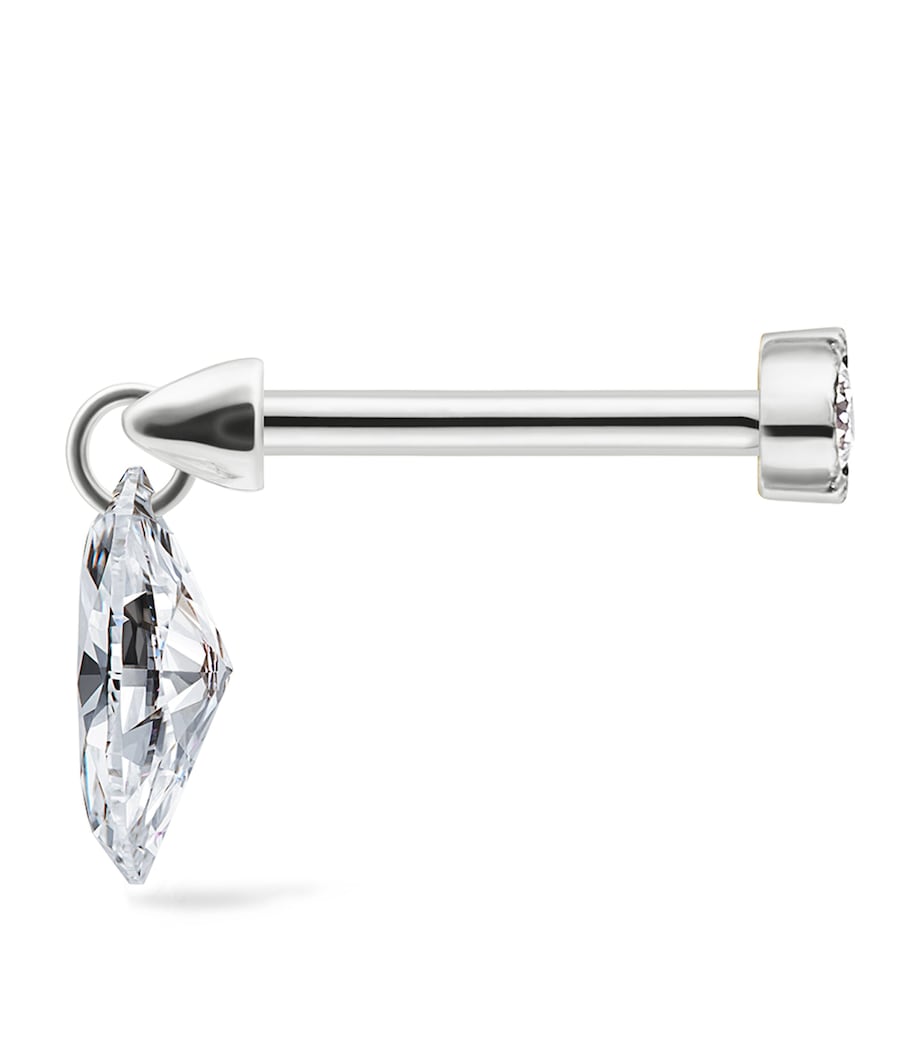 White Gold Floating Marquise Diamond Charm Threaded Stud Earring (6mm) WHITE GOLD Image 3