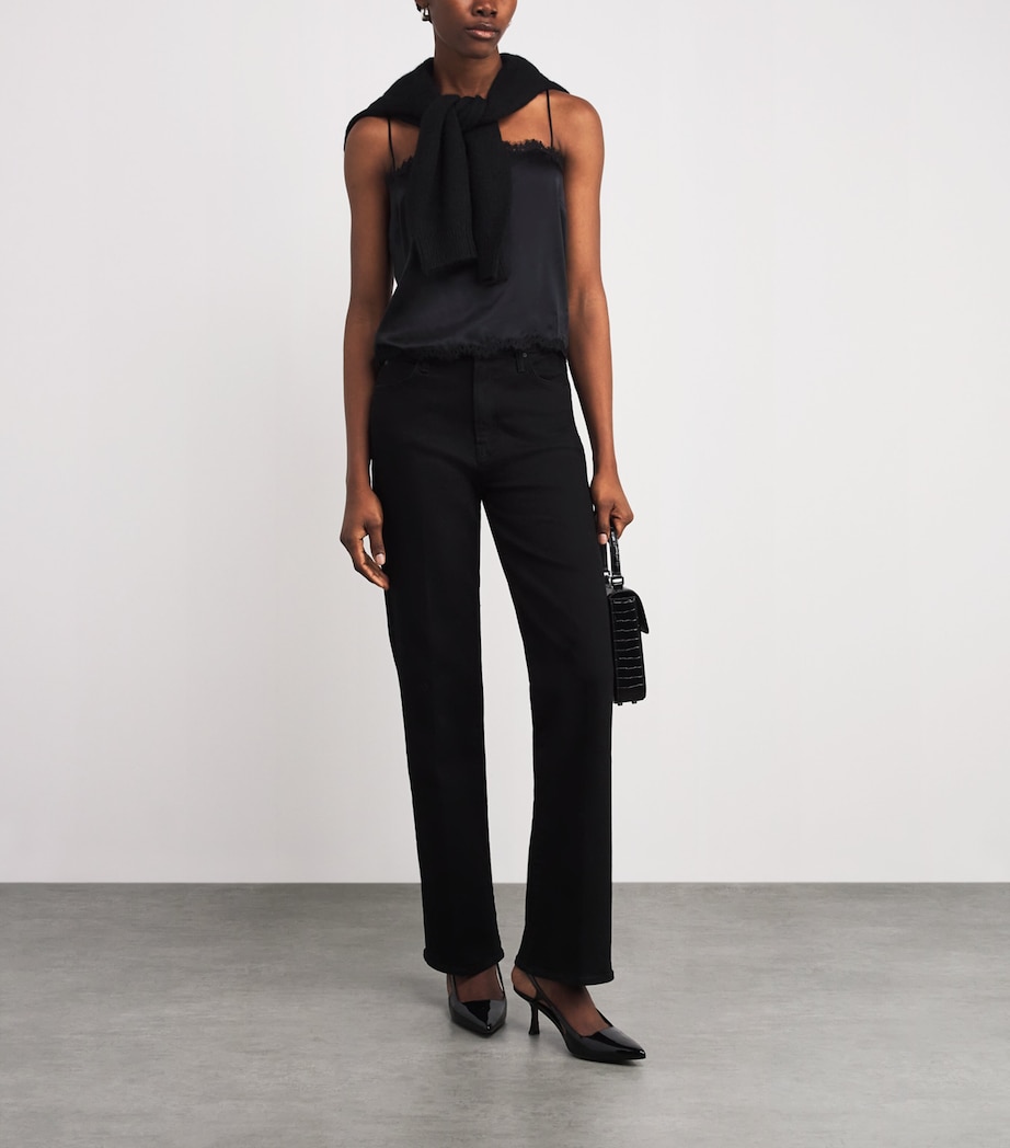 Silk Lace-Trim Loure Top BLACK W BLACK LACE Image 2