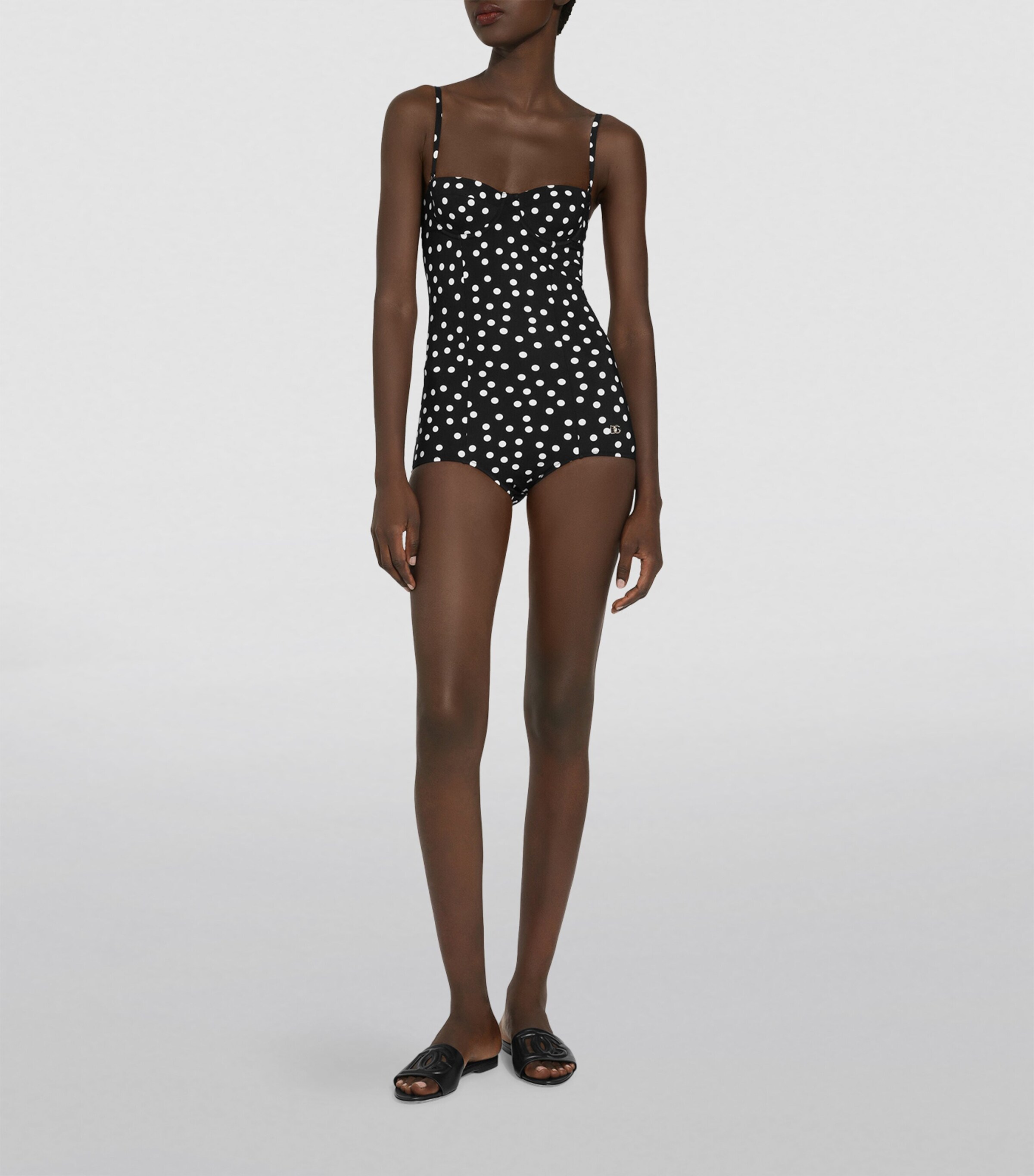 Dolce & Gabbana Black Polka Dot Print Beachwear Swimwear