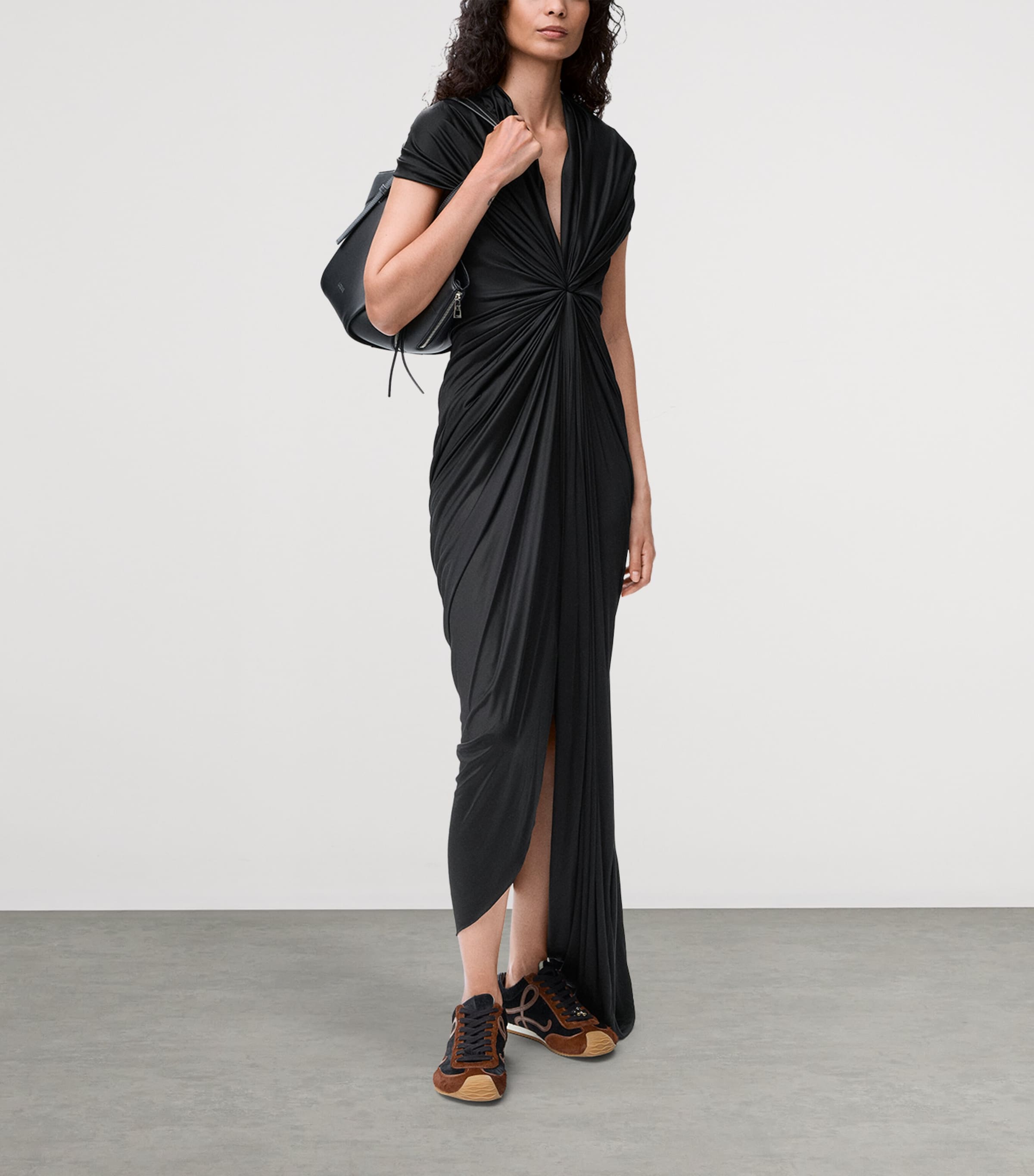 Draped Asymmetric Maxi Dress BLACK Image 2