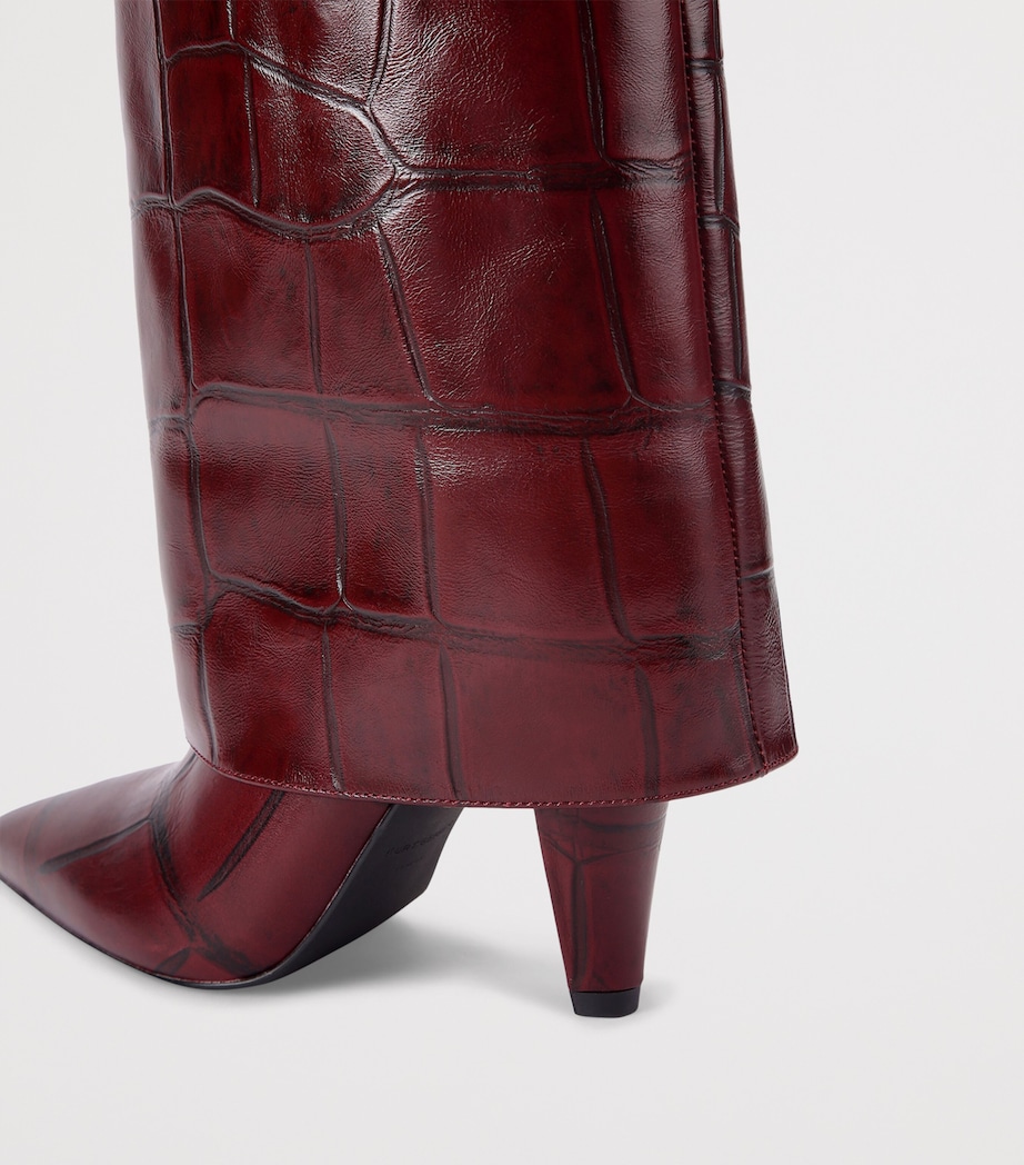 Leather Fold Over Knee-High Boots WINE Image 3