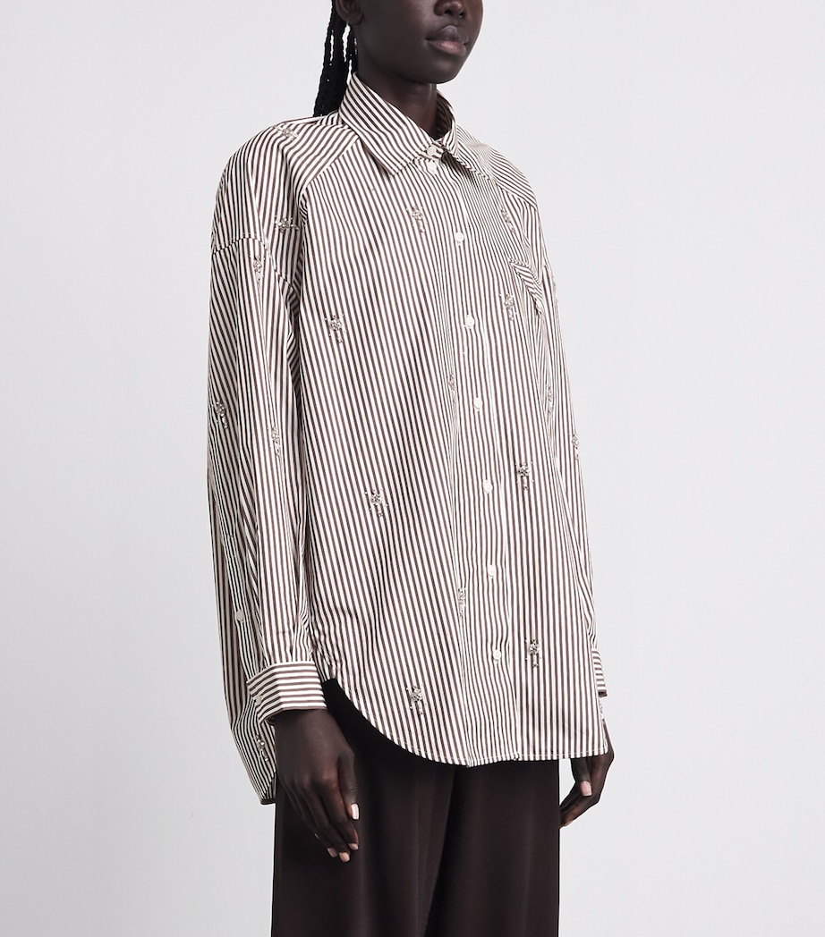 Sandro Paris Womens Cotton Stripe Embellished Shirt Brown Image 4