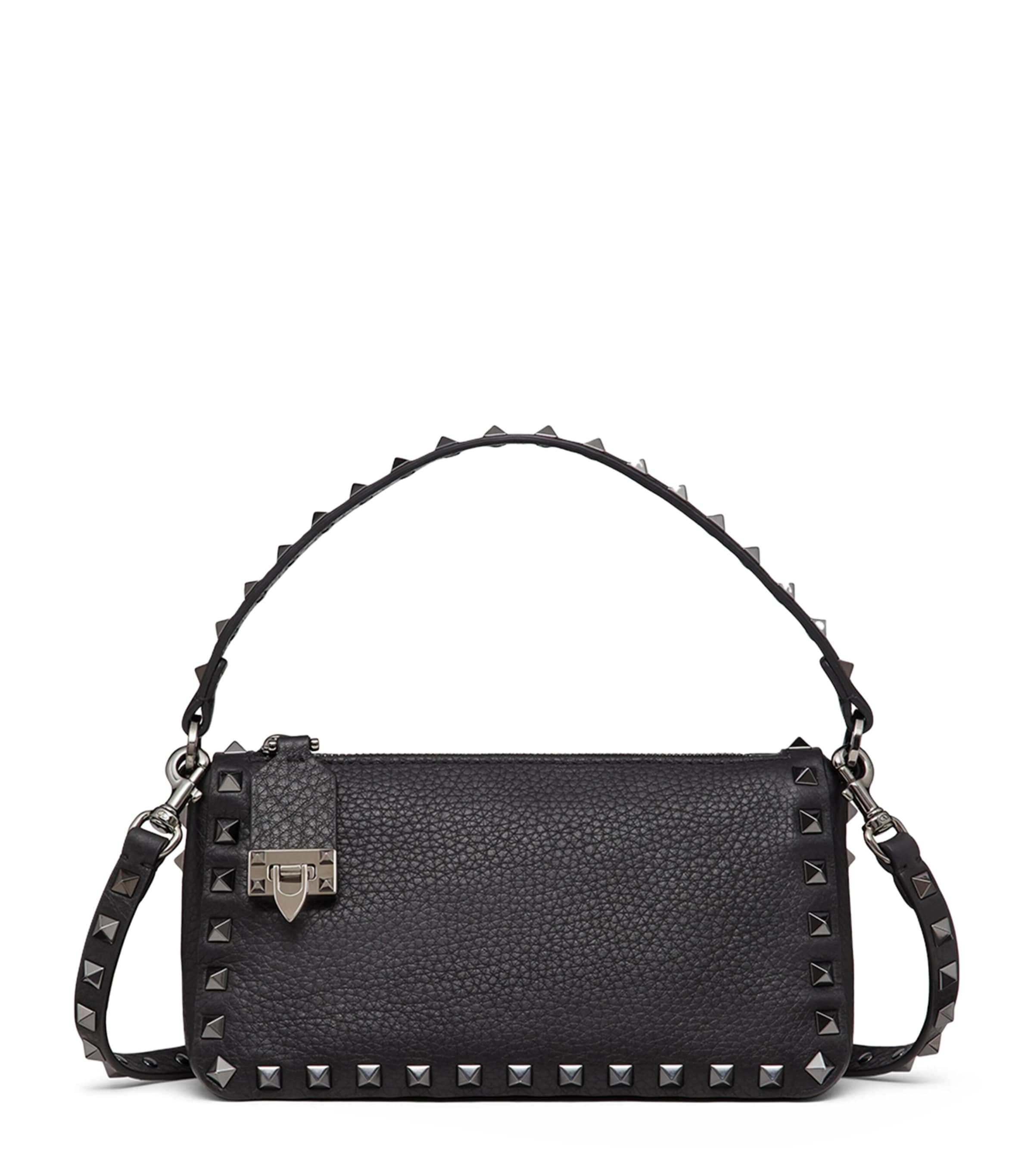 Shop Valentino Calf Leather Rockstud Cross-body Bag In Black