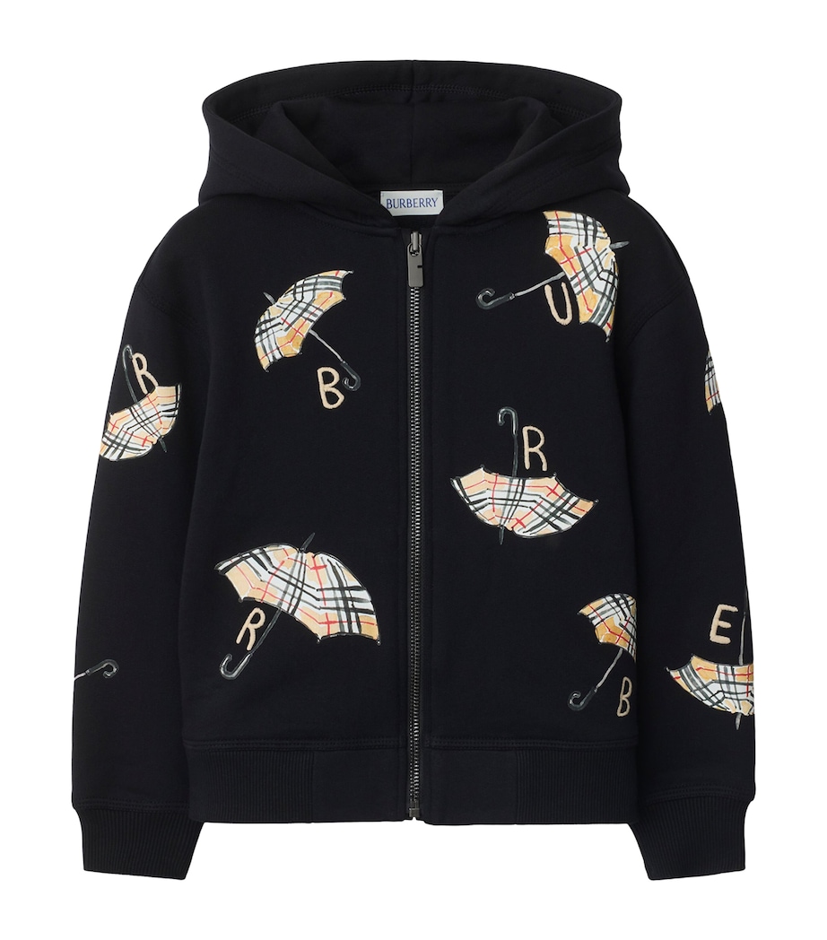 Cotton Umbrella Logo Zip-Up Hoodie (3-12 Years) BLACK Image 1