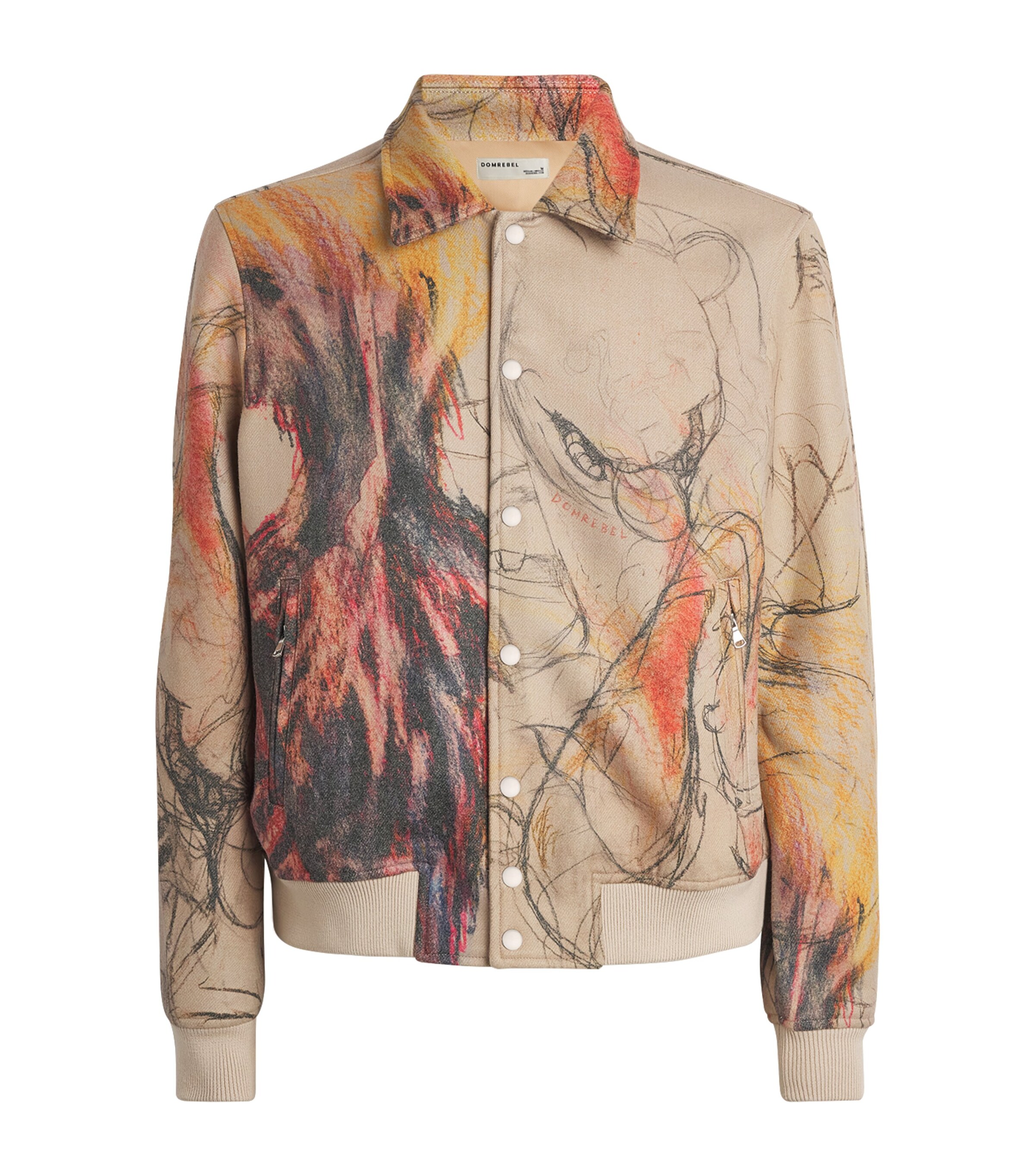 Printed Drafting Bomber Jacket BEIGE Image 1
