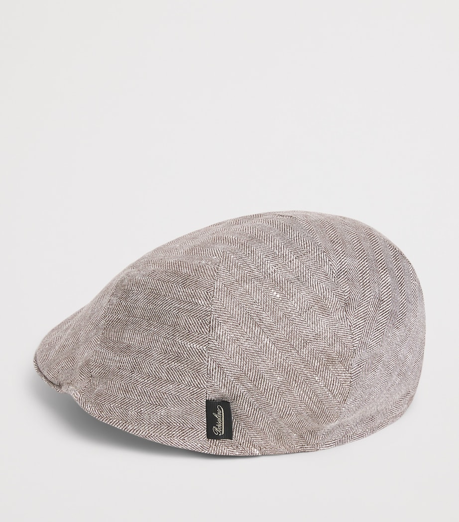 Borsalino Linen Herringbone Parigi Duckbill Flat Cap Lino Spigato Image 3
