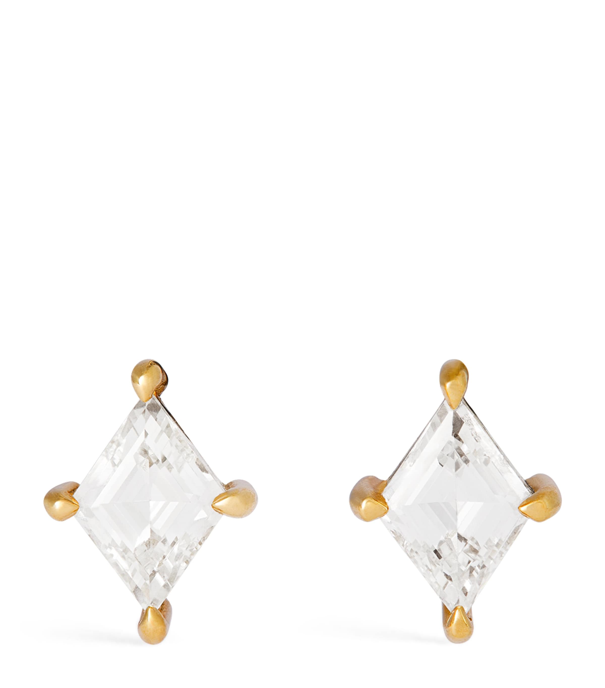 Azlee Yellow Gold And Diamond Lozenge Stud Earrings