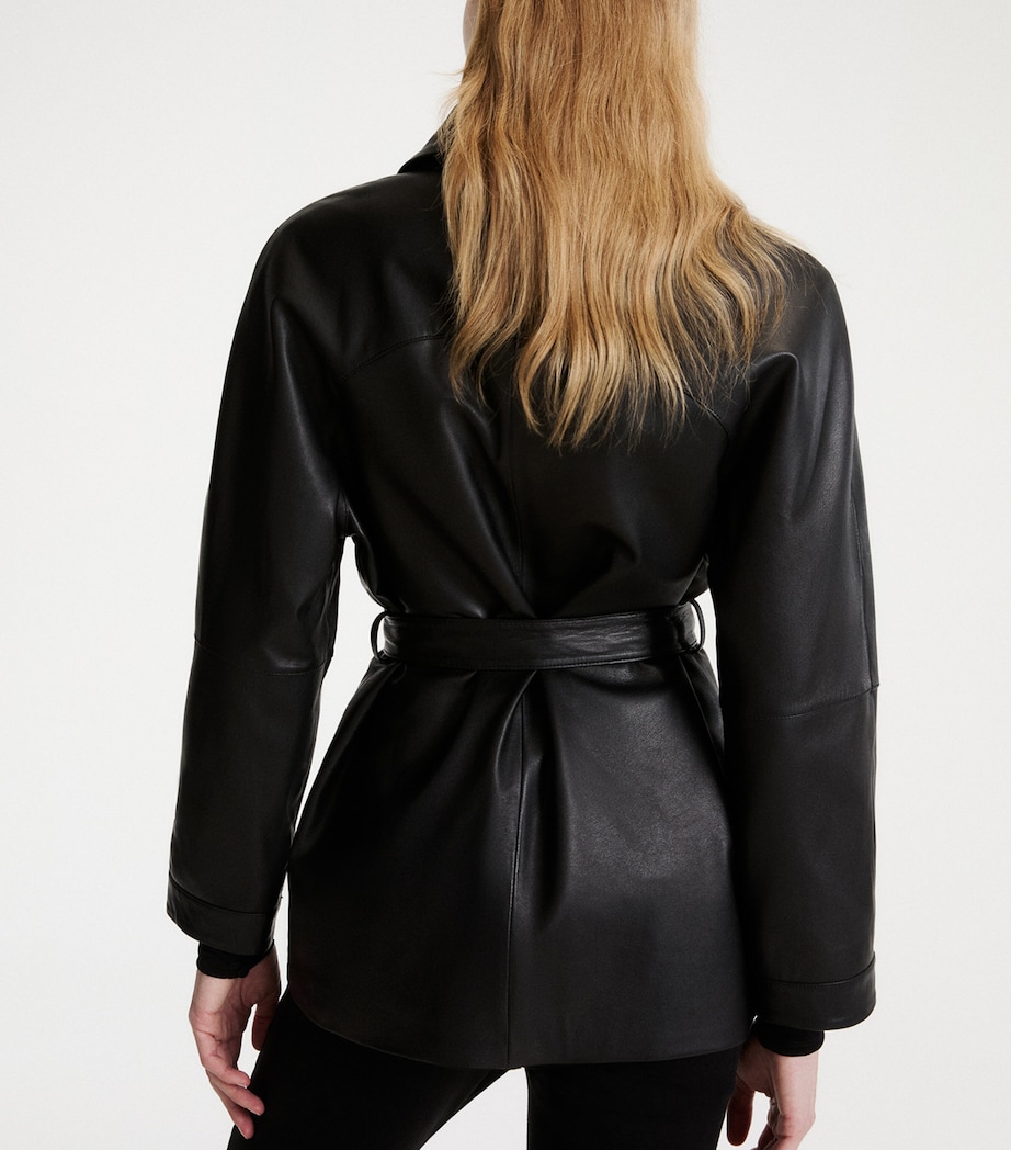 Marella Womens Longline Belted Leather Jacket Black Image 3