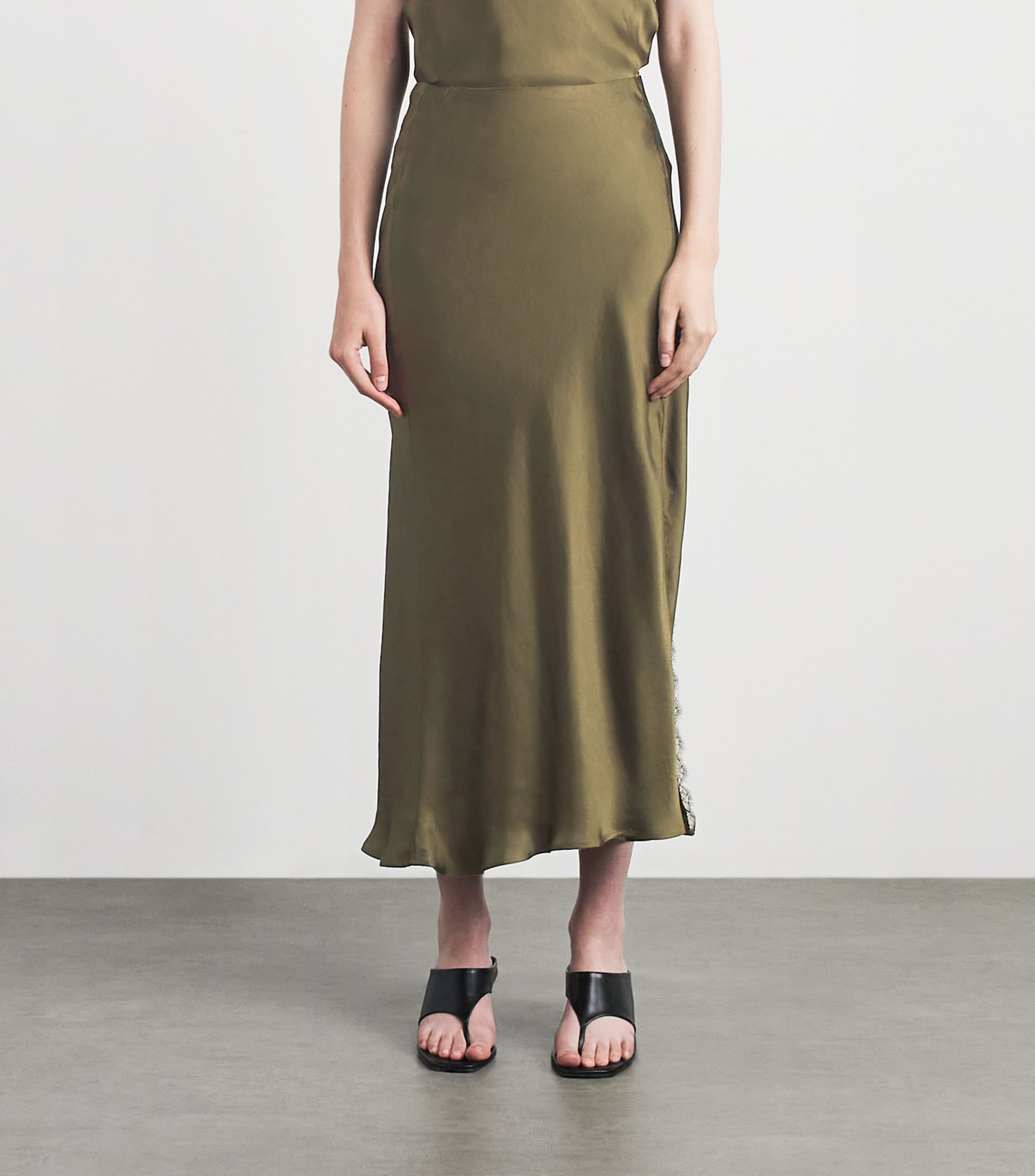 Claudie Pierlot Womens Satin Lace Midi Skirt Bronze Image 4