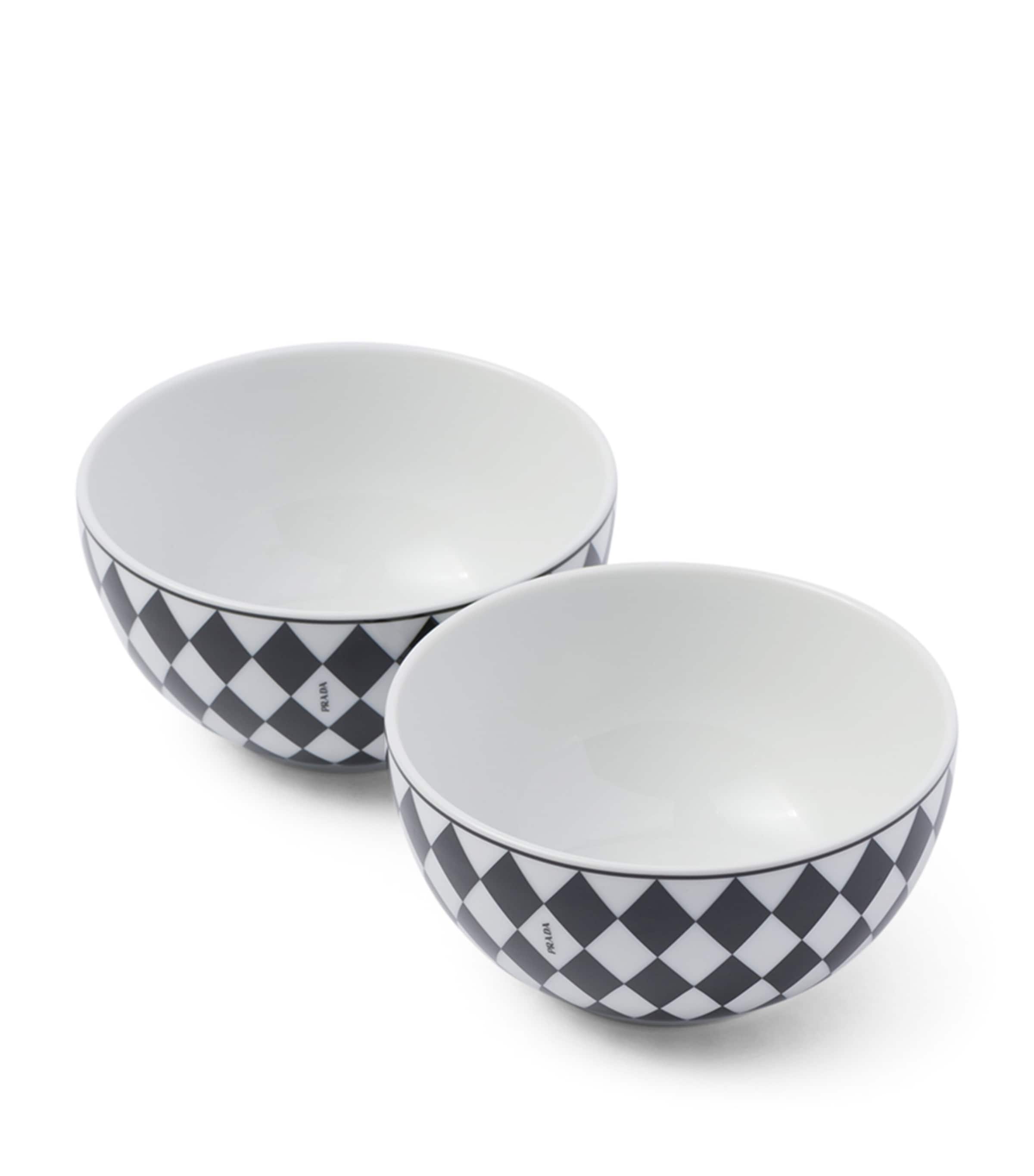 Set of 2 Porcelain Chequerboard Rice Bowls (12cm) F0E5W Image 1
