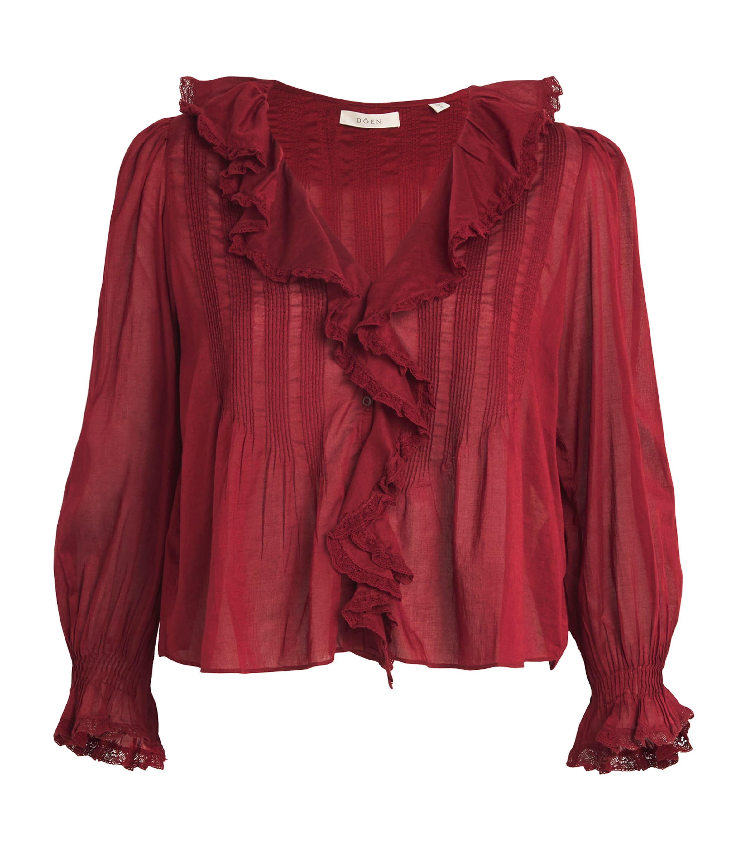 Shop Doen Ruffled Hardy Blouse In Burgundy