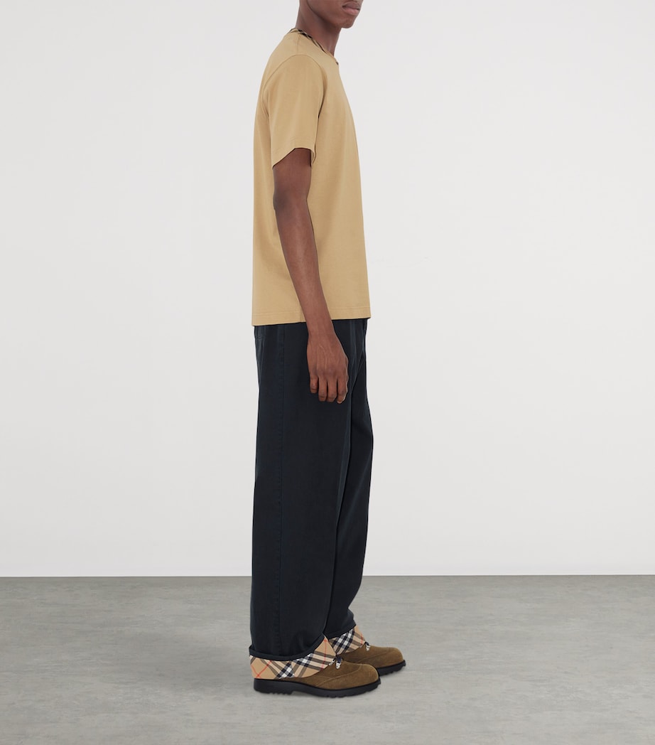 Cotton Gabardine Check-Lined Trousers NAVY Image 3