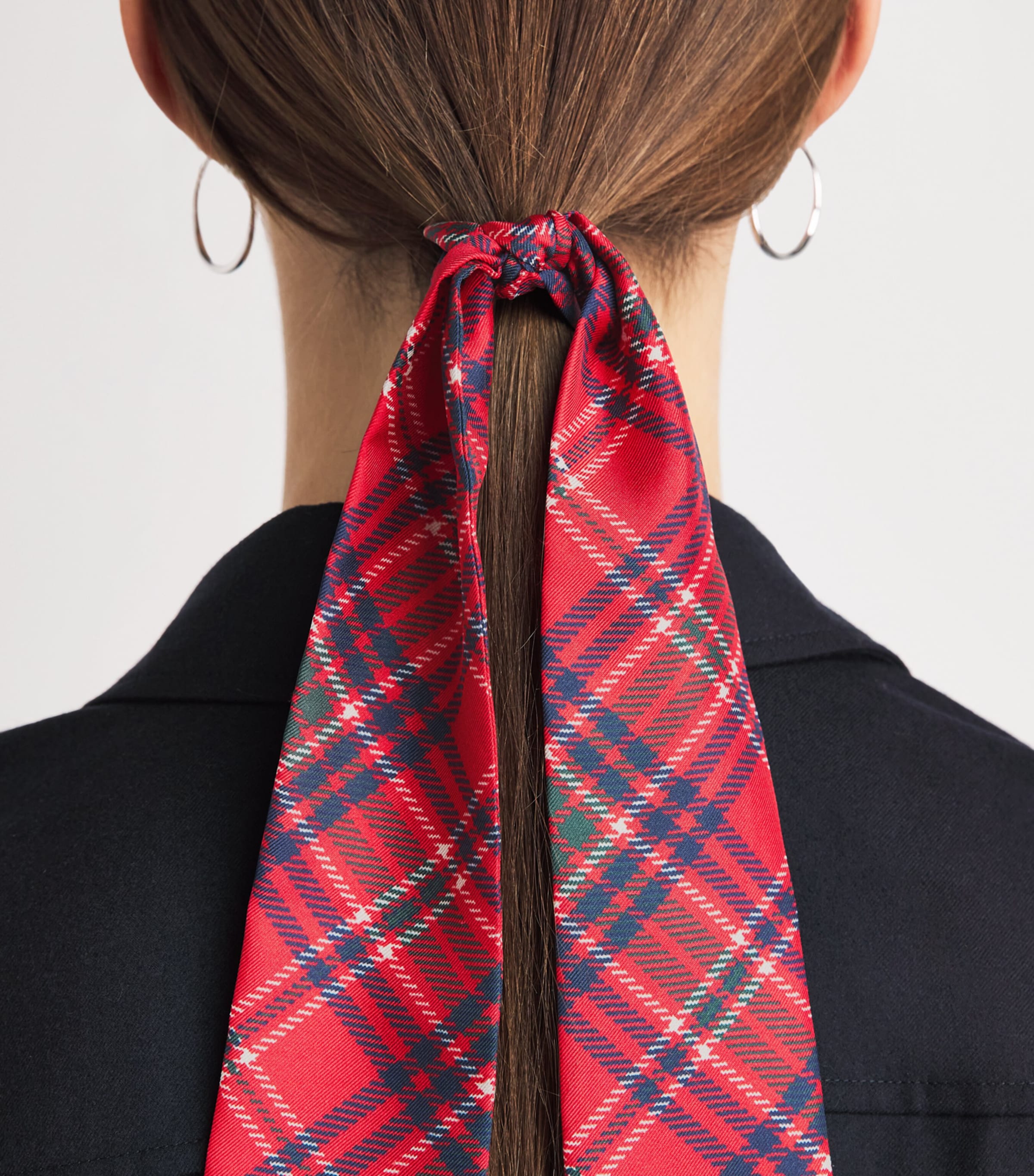 Harrods Silk Tartan Scarf Navy Image 3