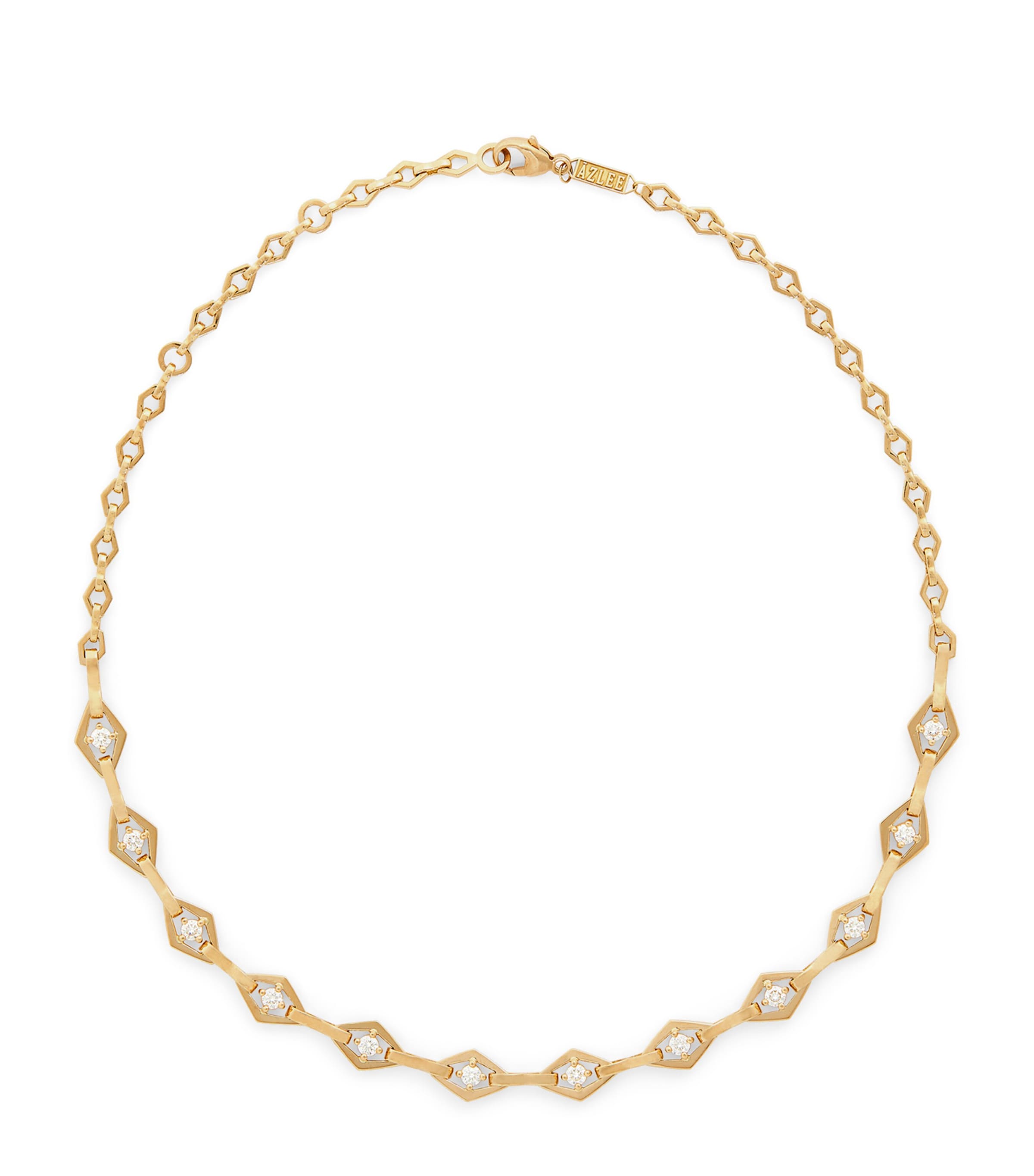 Azlee Yellow Gold And Diamond Lozenge Necklace