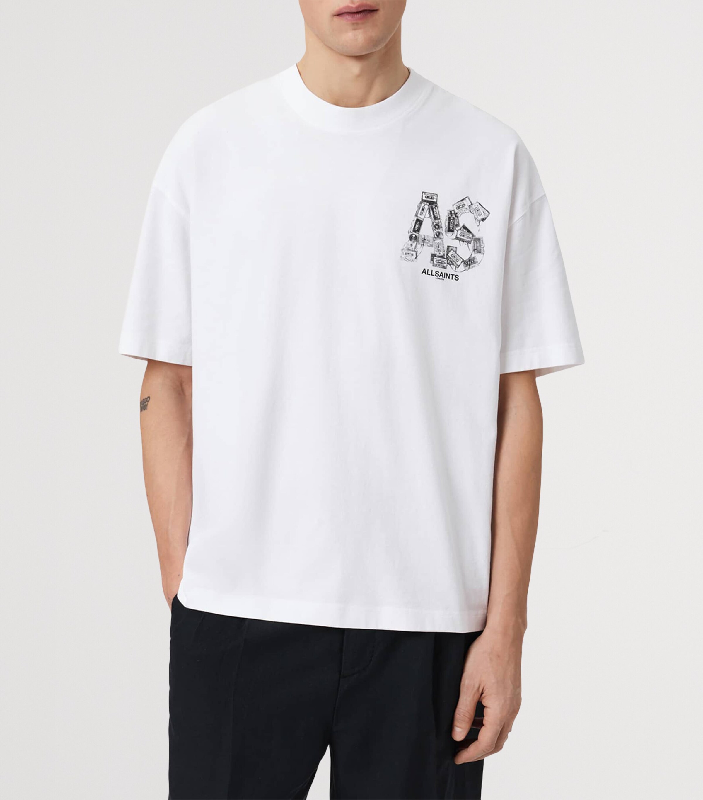 AllSaints Mens Organic Cotton Mixtape T-Shirt Optic White Image 3