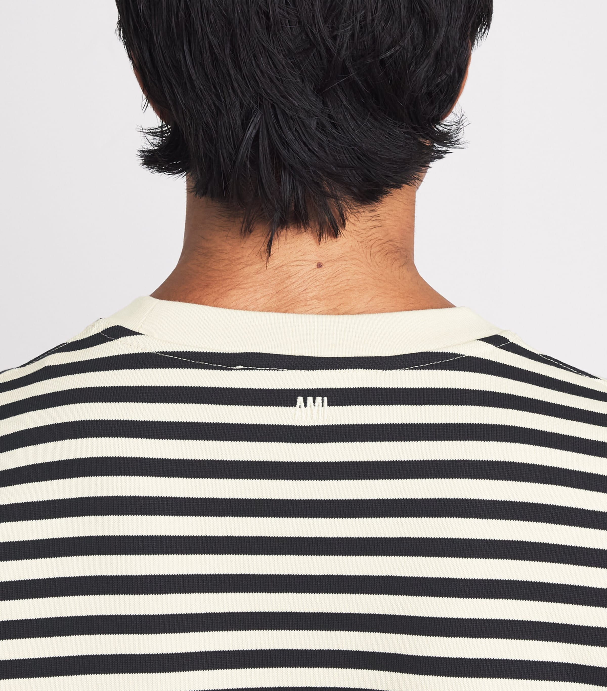 AMI Paris Mens Cotton Stripe Long-Sleeve T-Shirt Noir/ivoire Image 3