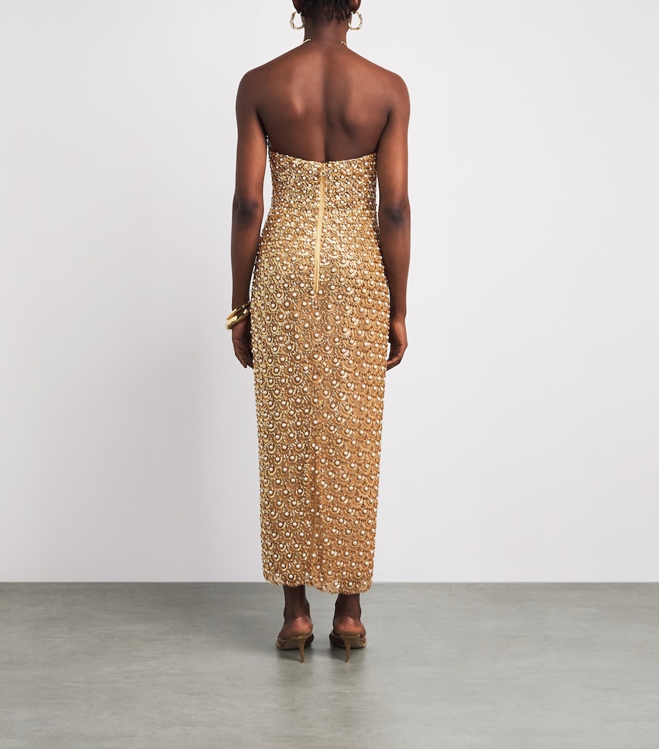 Carolina Herrera Womens Embellished V-Neck Gown Gold Image 4