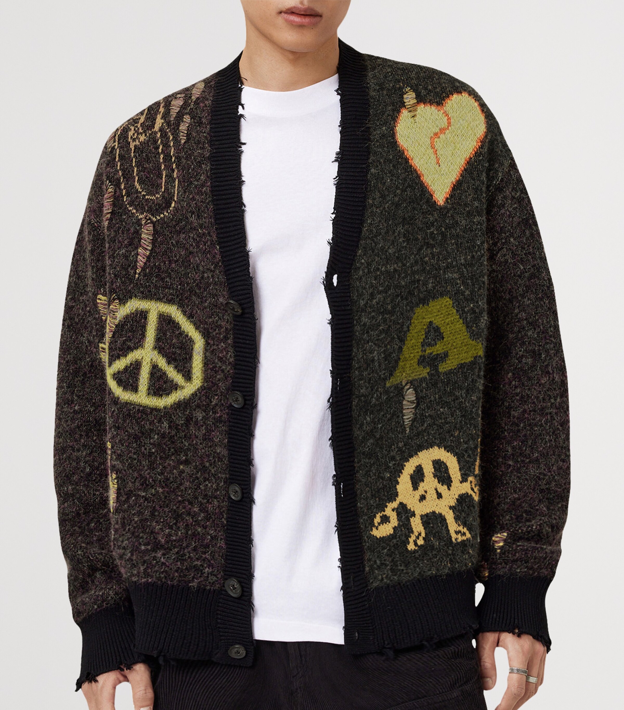 AllSaints Mens Distressed Emotive Cardigan Black Image 7